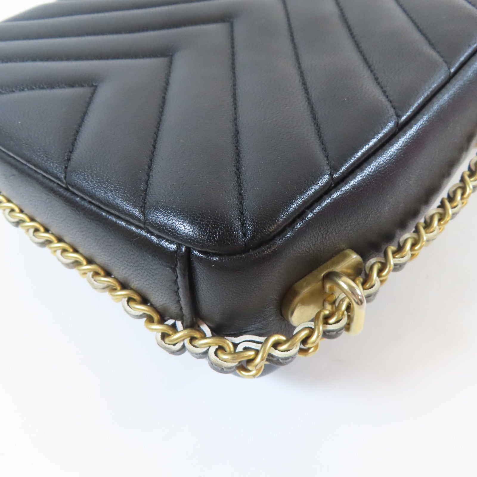 CHANEL 【激減優惠】斜紋牛皮皮革Chain Shoulder Bag金扣鏈帶肩背袋黑色