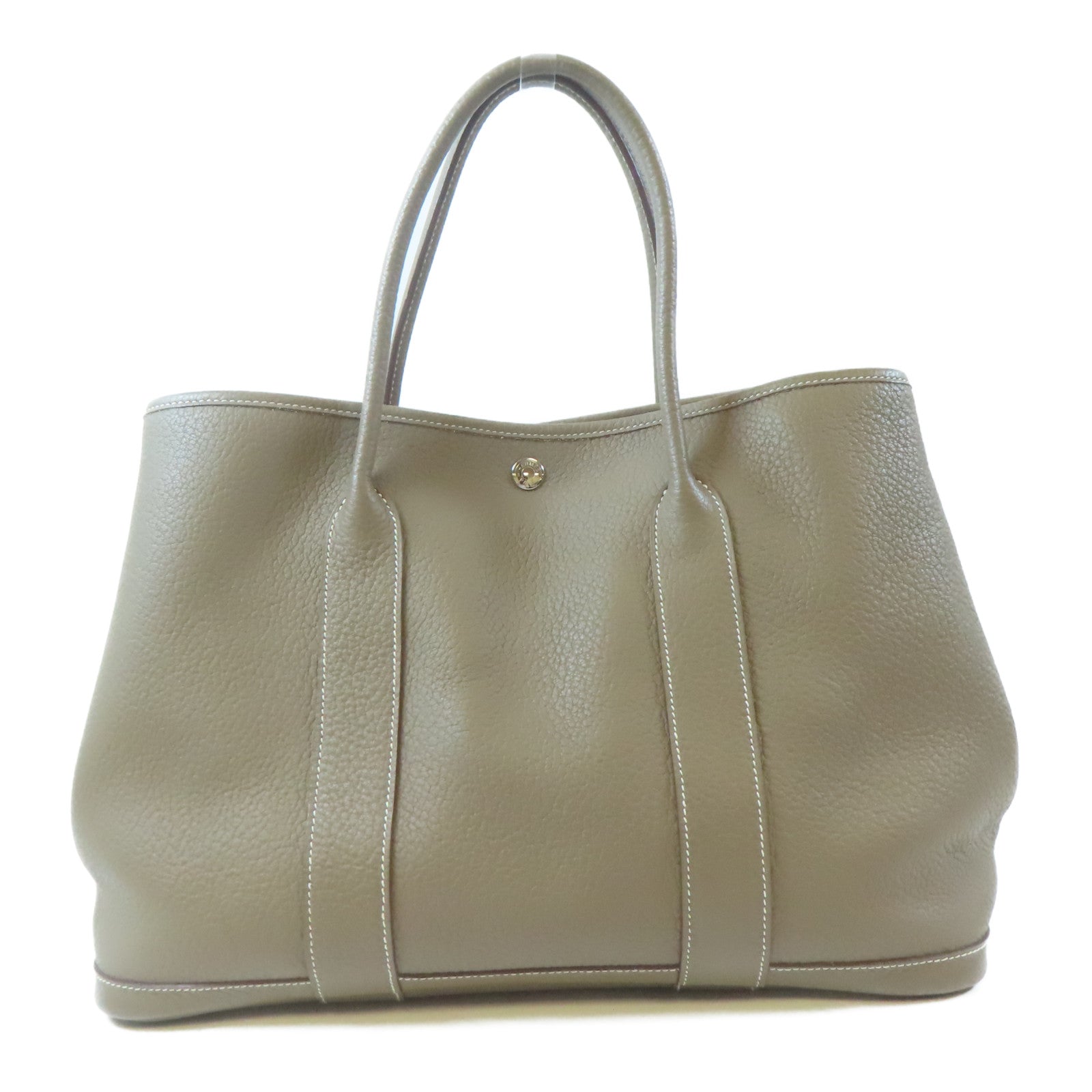 HERMES Country皮革Garden Party PM銀扣手挽袋Etoupe/大象灰色