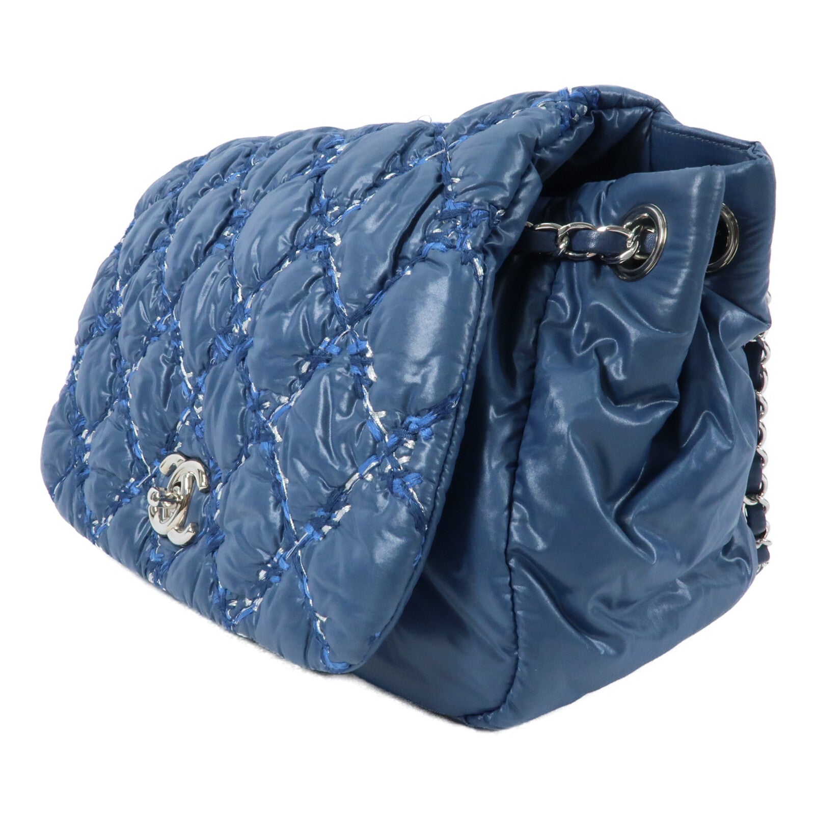 CHANEL 尼龍Chain Shoulder銀扣鏈帶肩背袋