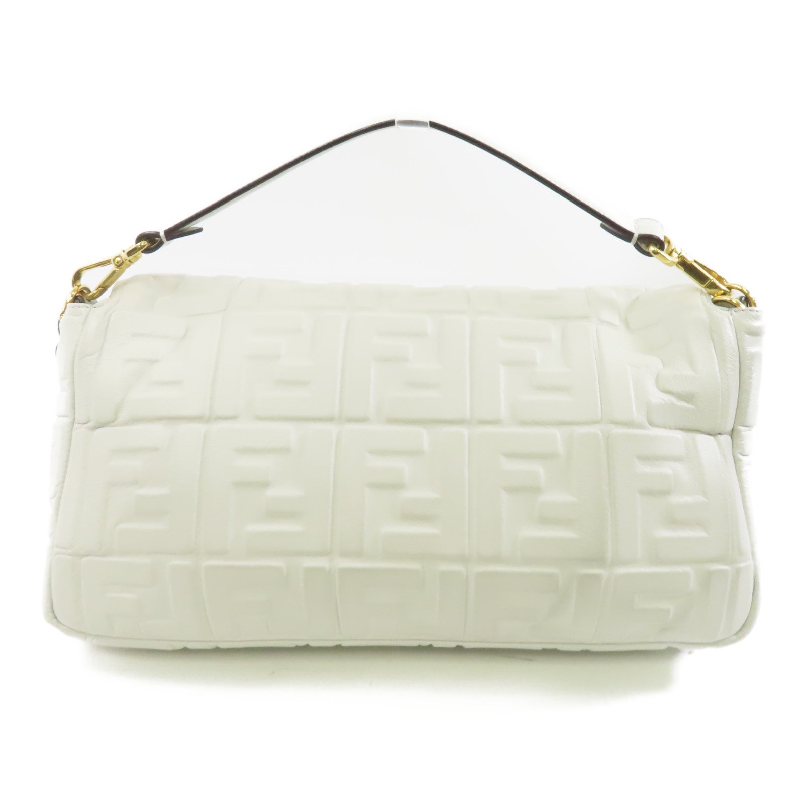 FENDI 牛皮皮革Baguette Bag金扣手挽肩背兩用袋白色