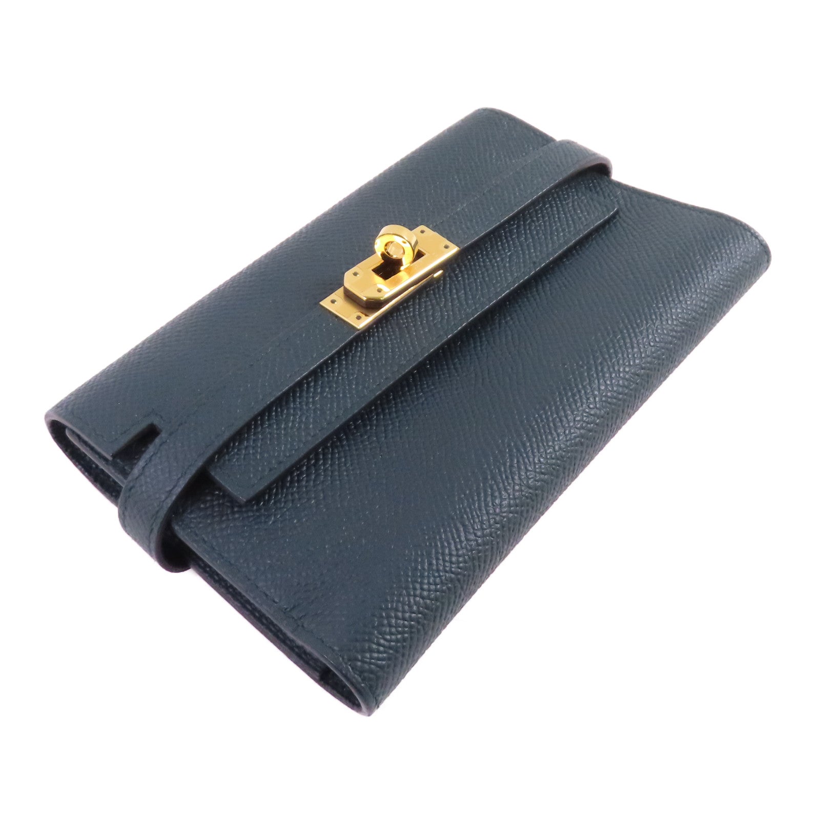 HERMES Epsom皮革Kelly Depliant Wallet金扣長錢包Vertjade(06)