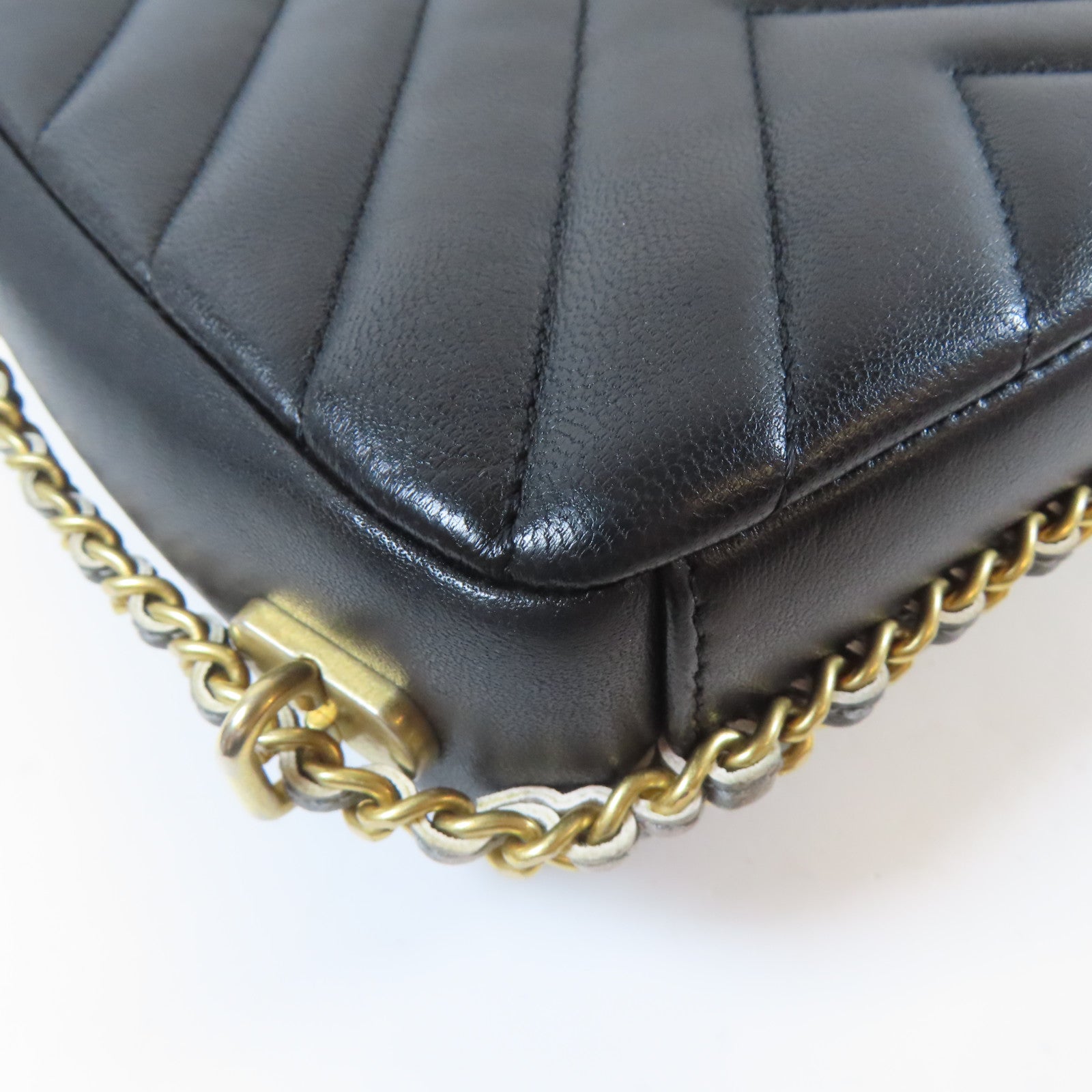 CHANEL 【激減優惠】斜紋牛皮皮革Chain Shoulder Bag金扣鏈帶肩背袋黑色