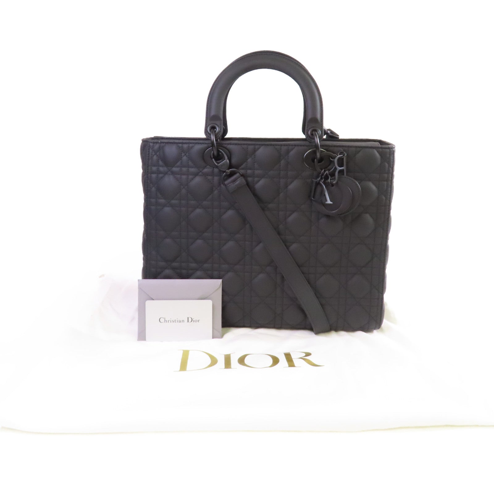Dior 牛皮皮革Lady Dior 2Way Shoulder Bag手挽肩背兩用袋黑色