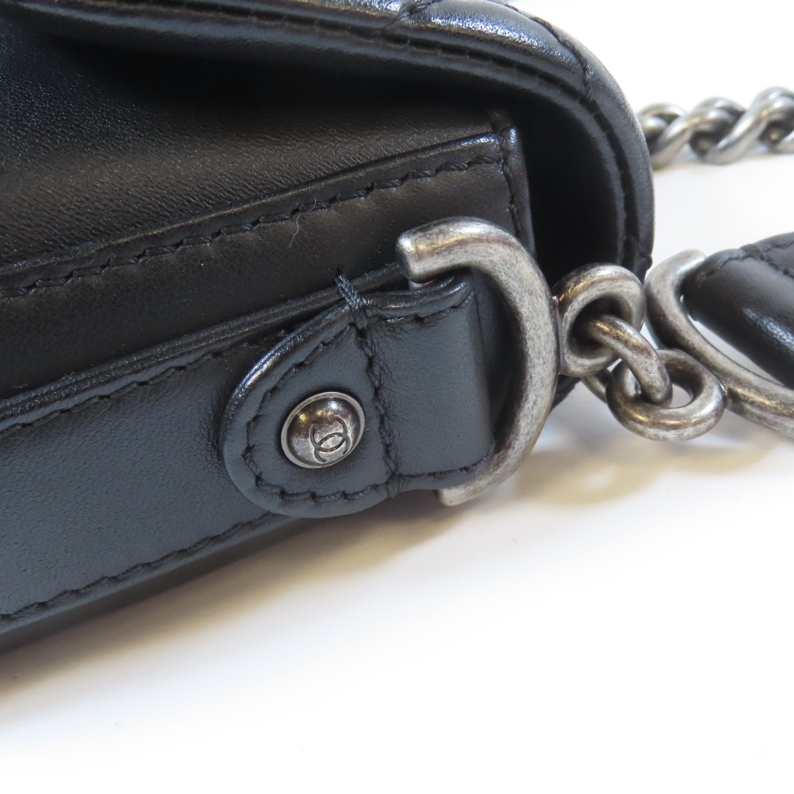 CHANEL 【激減優惠】菱格牛皮皮革2 Way Chain Shoulder Bag銀扣鏈帶手挽肩背兩用袋黑色