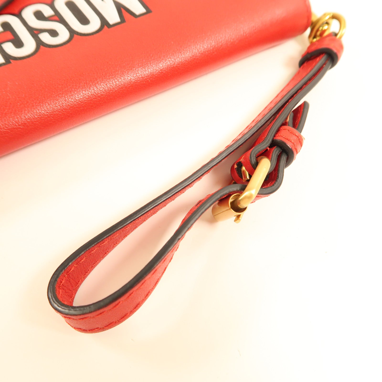 MOSCHINO 【激減優惠】牛皮皮革Pouch金扣手拿包紅色