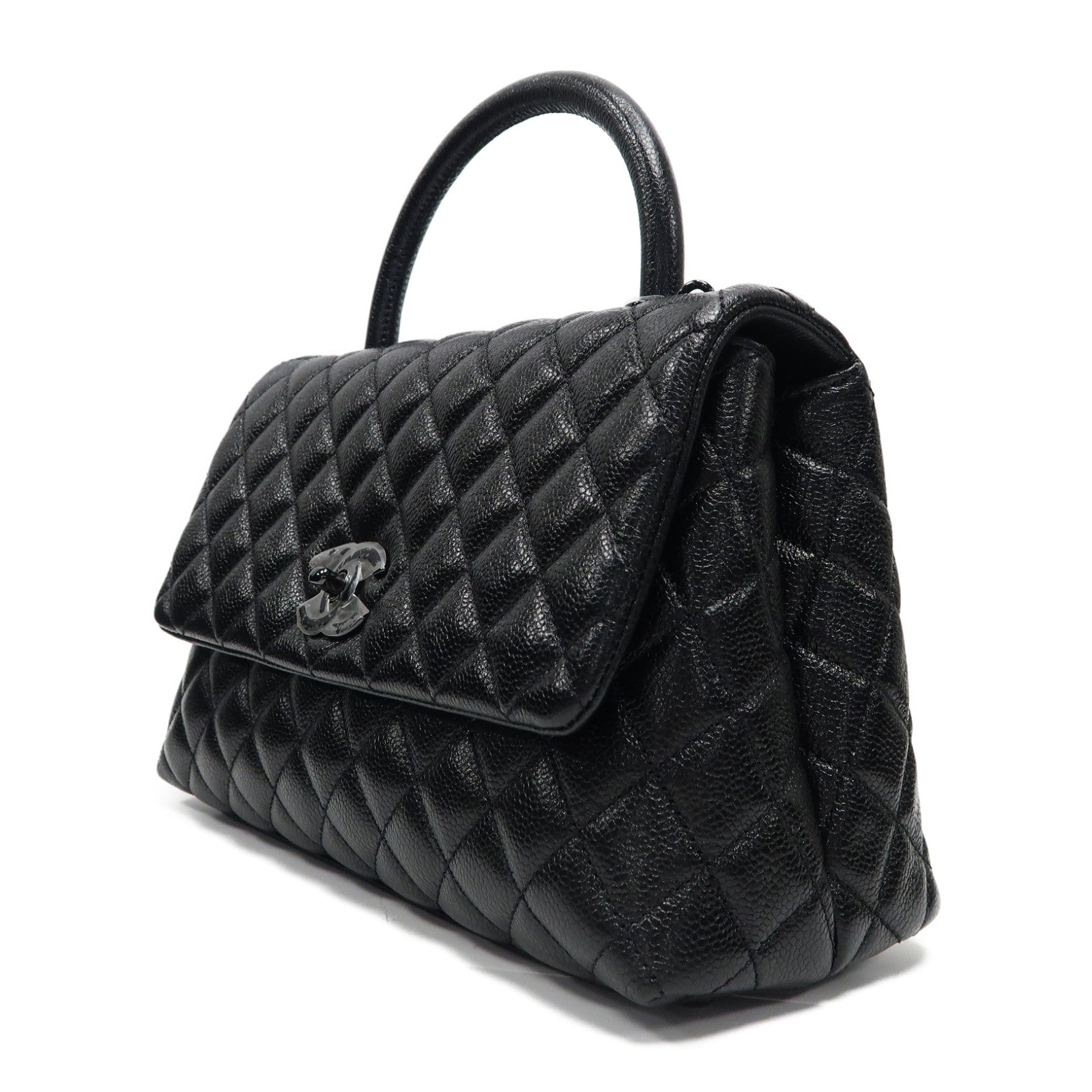 CHANEL 菱格Caviar皮革Coco Handle Medium手挽肩背兩用袋黑色