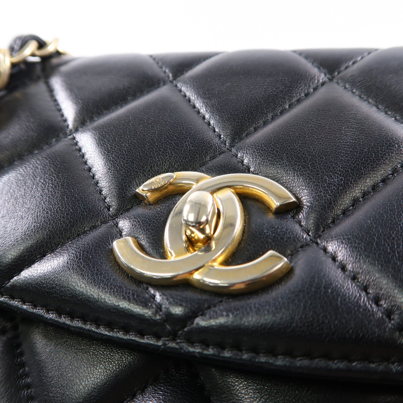 CHANEL 【激減優惠】菱格羊皮皮革Shoulder Bag金扣鏈帶肩背袋黑色