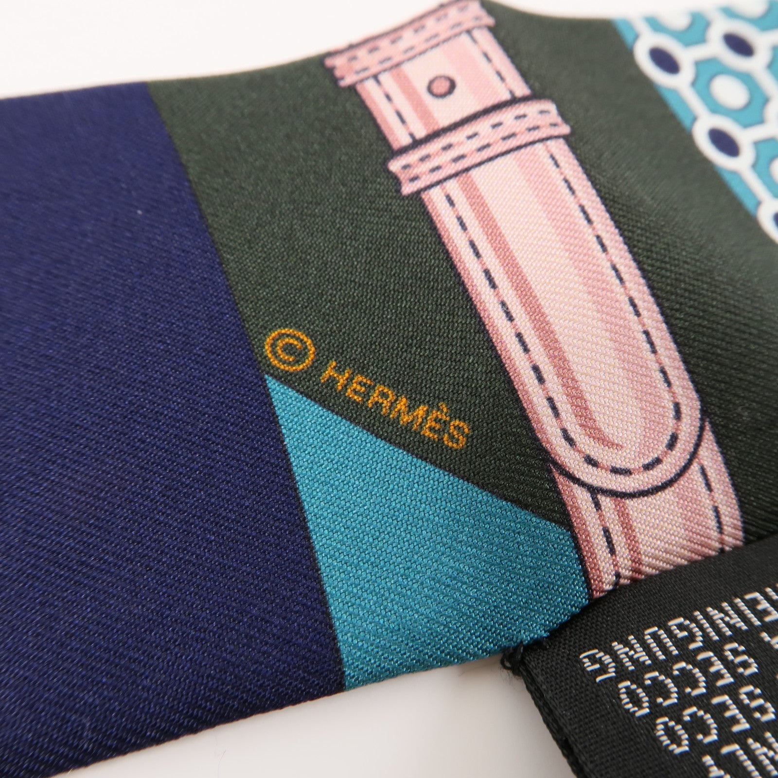 HERMES 絲質Twilly絲巾綠色/紫色/粉紅色