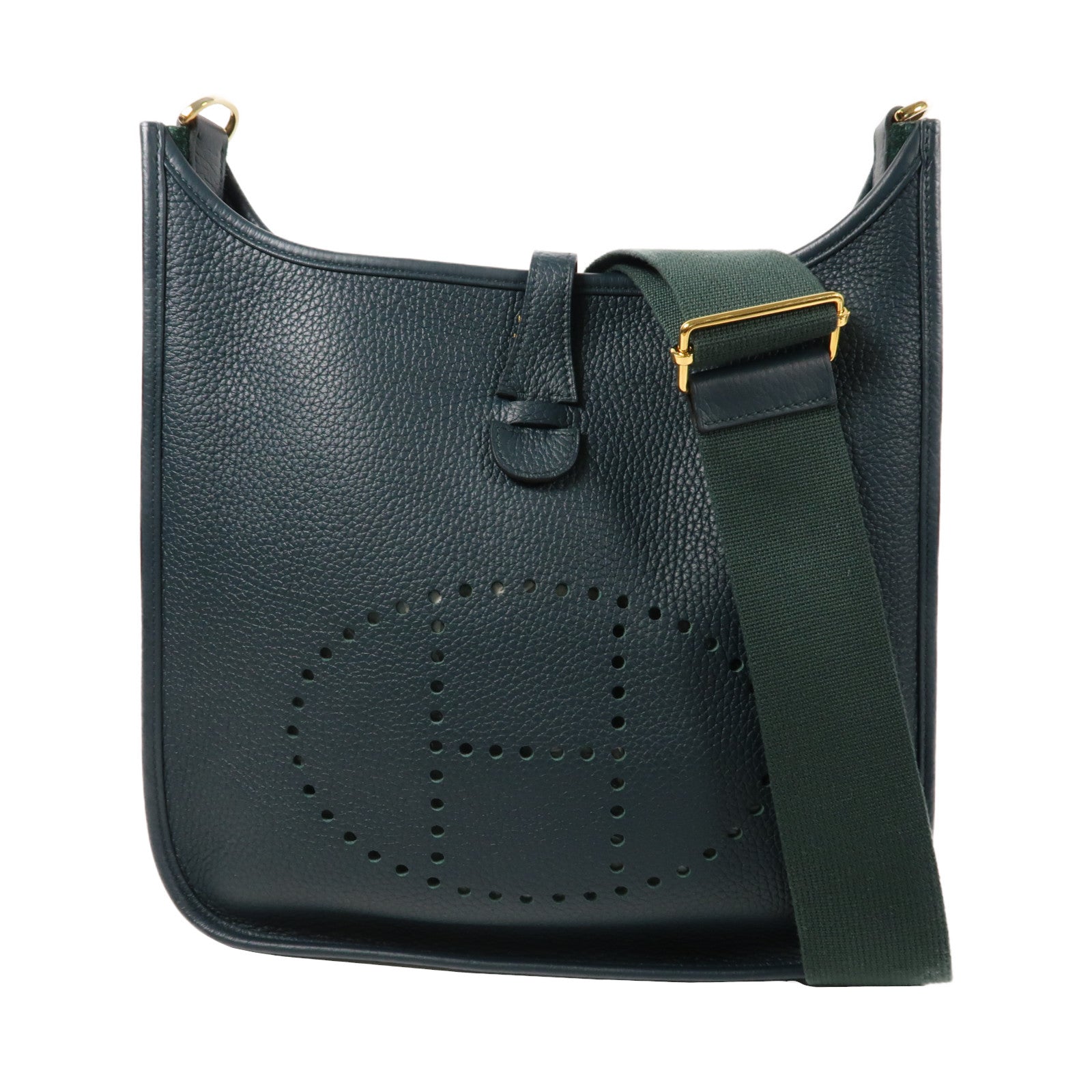 HERMES Clemence皮革Evelyne PM金扣肩背袋松柏綠色