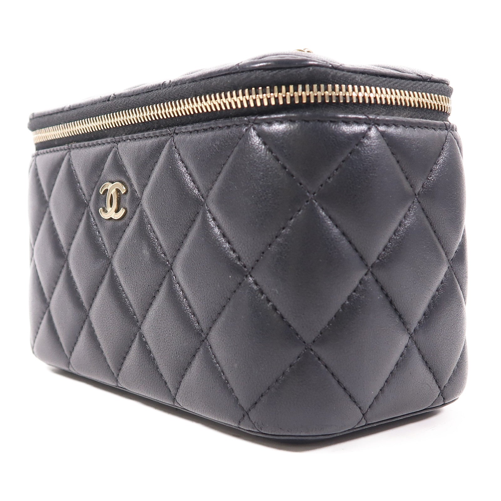 CHANEL 【激減優惠】菱格羊皮皮革Vanity Case金扣鏈帶肩背袋黑色