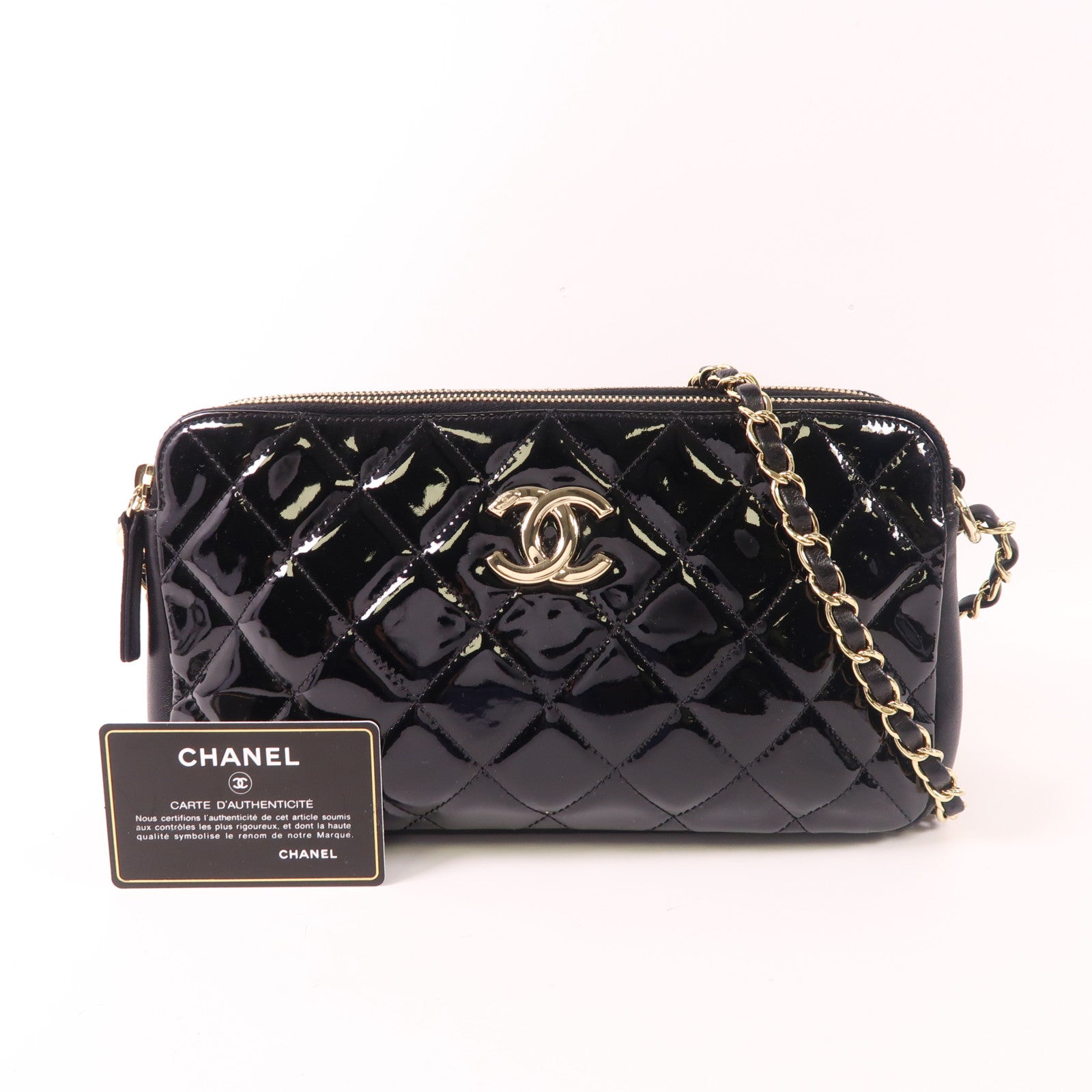 CHANEL 漆皮皮革Chain Shoulder Bag金扣鏈帶肩背袋