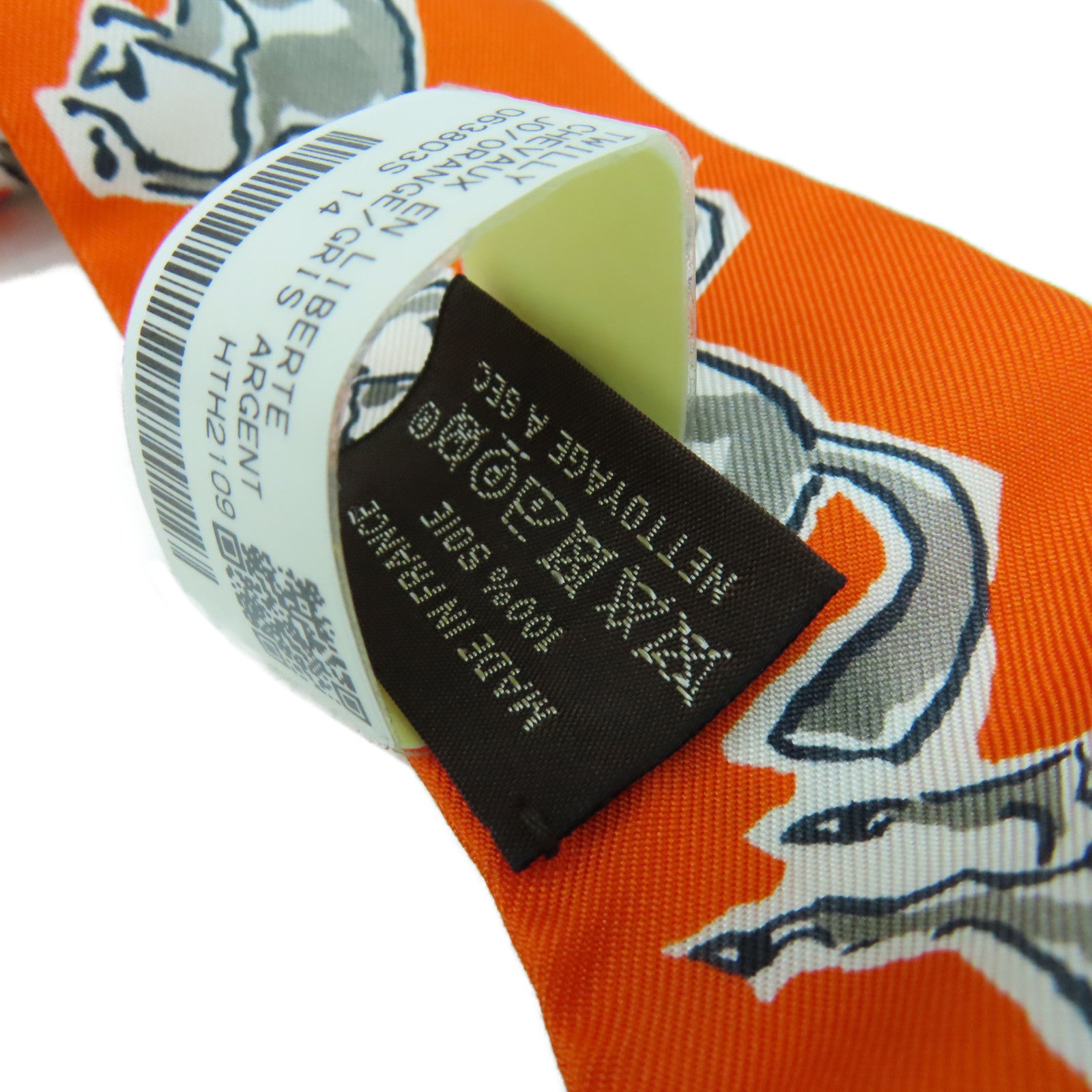HERMES 【激減優惠】絲質Twilly Scarf絲巾橙色/白色