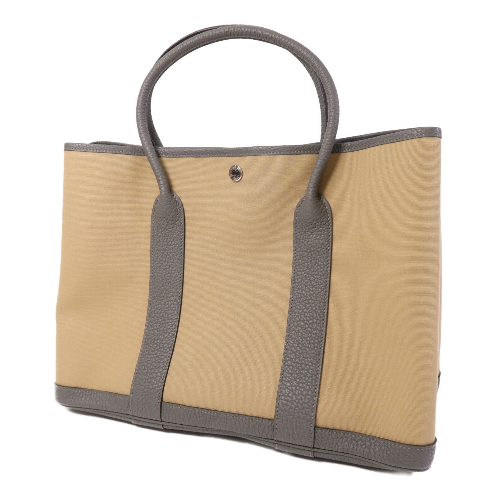 HERMES 帆布Garden Party TPM銀扣手挽袋Beige/Gris Meyer