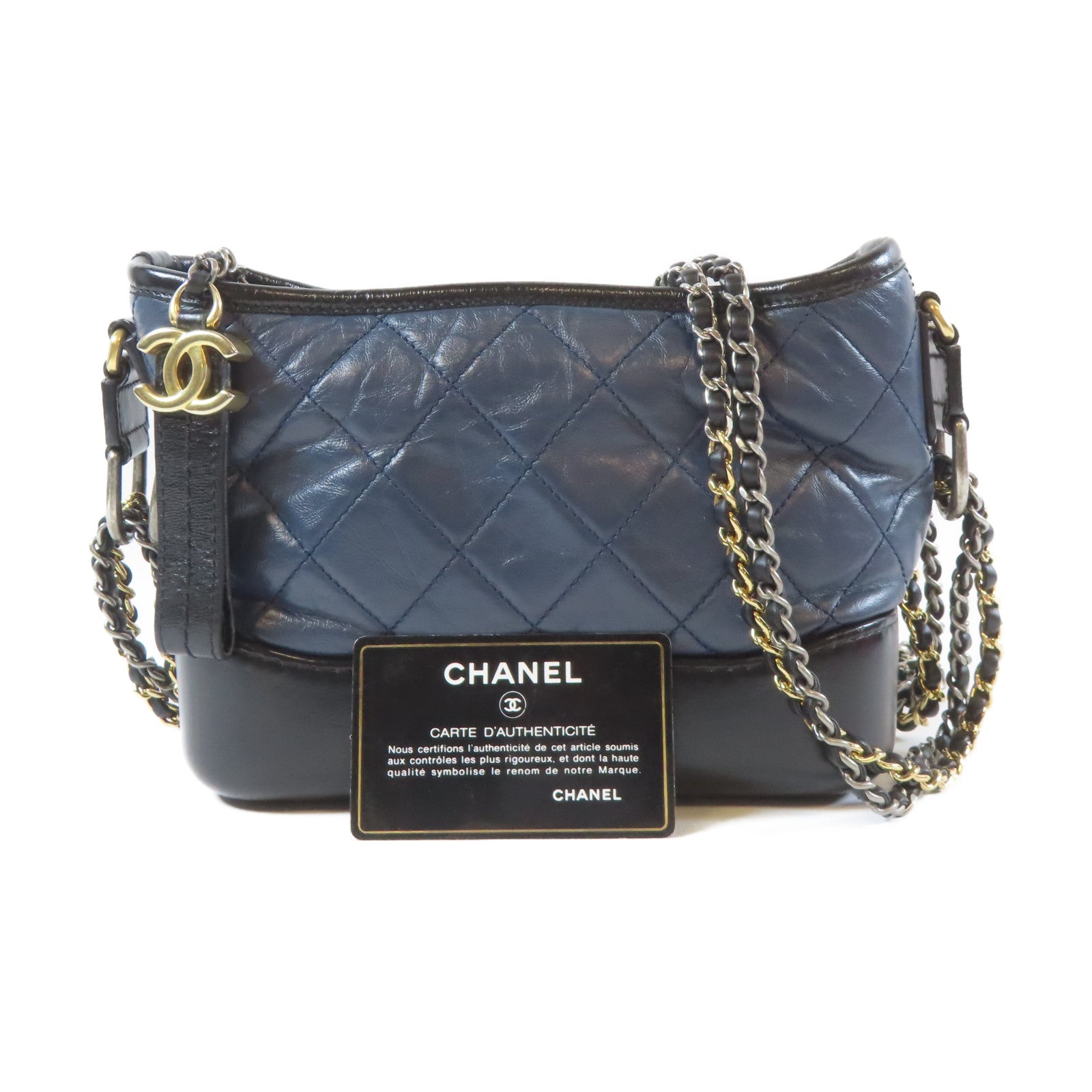CHANEL 【激減優惠】菱格牛皮皮革Gabrielle Chain Shoulder Bag鏈帶肩背袋黑色/深藍色