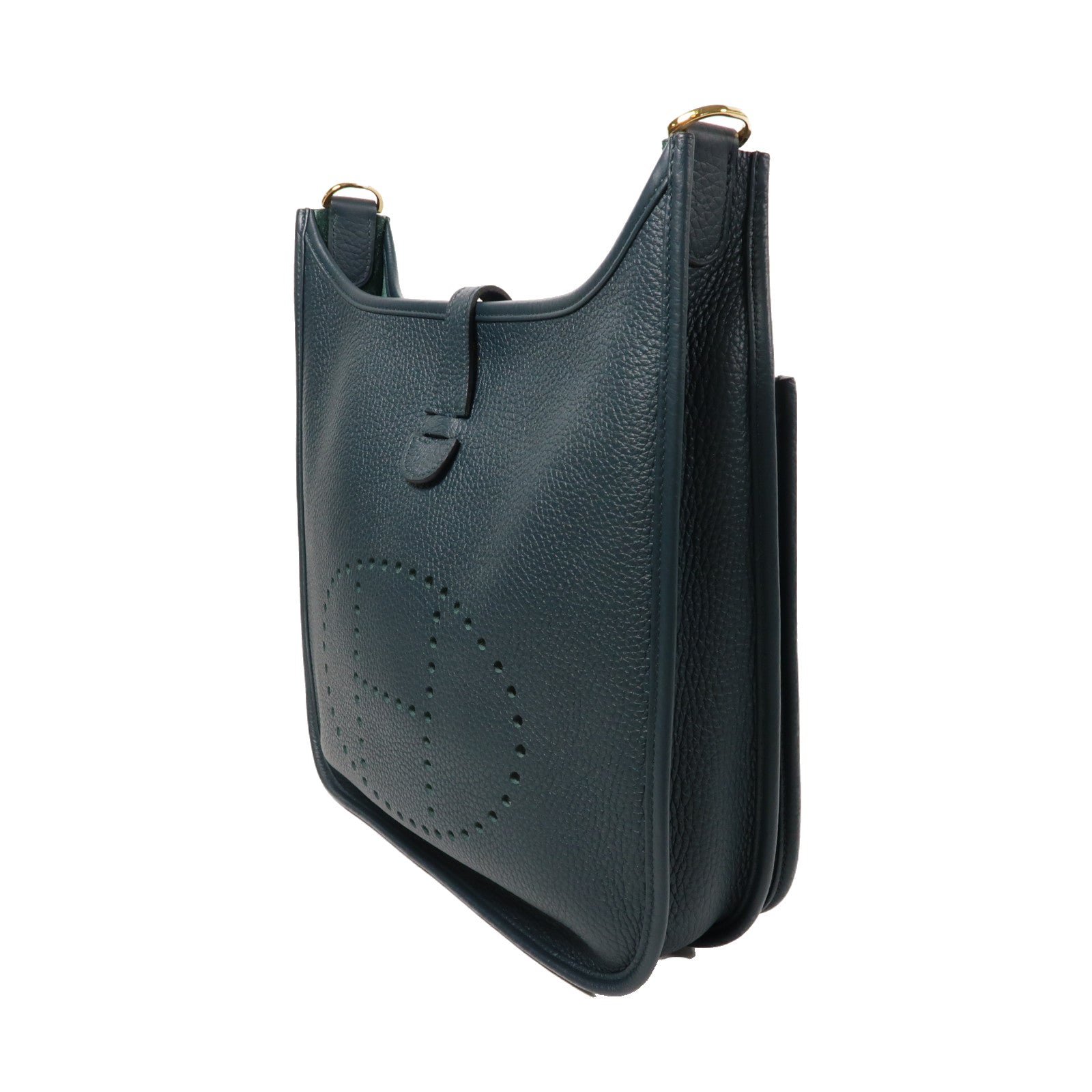 HERMES Clemence皮革Evelyne PM金扣肩背袋松柏綠色