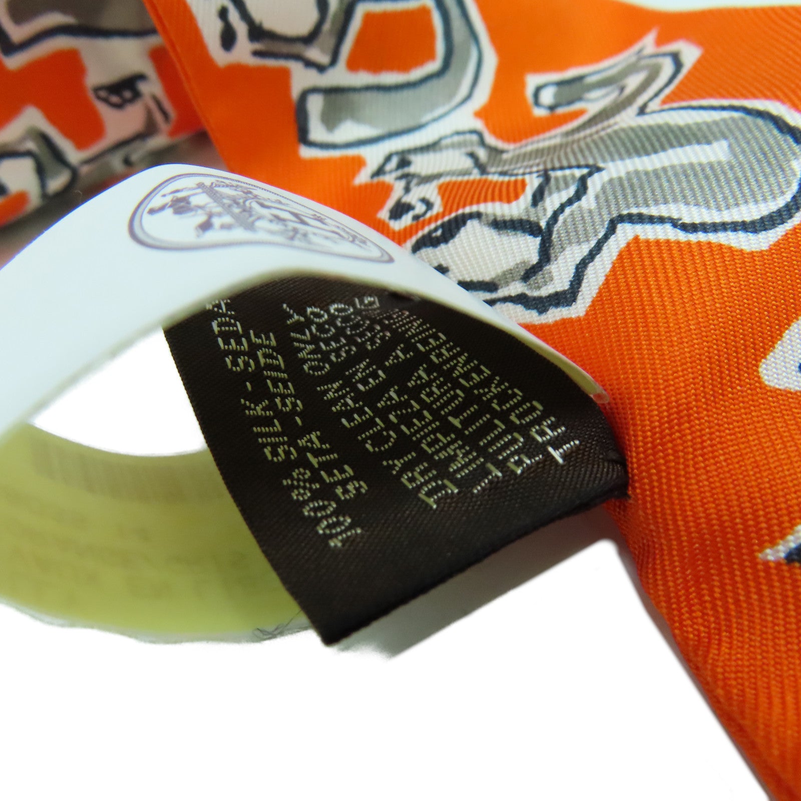 HERMES 【激減優惠】絲質Twilly Scarf絲巾橙色/白色