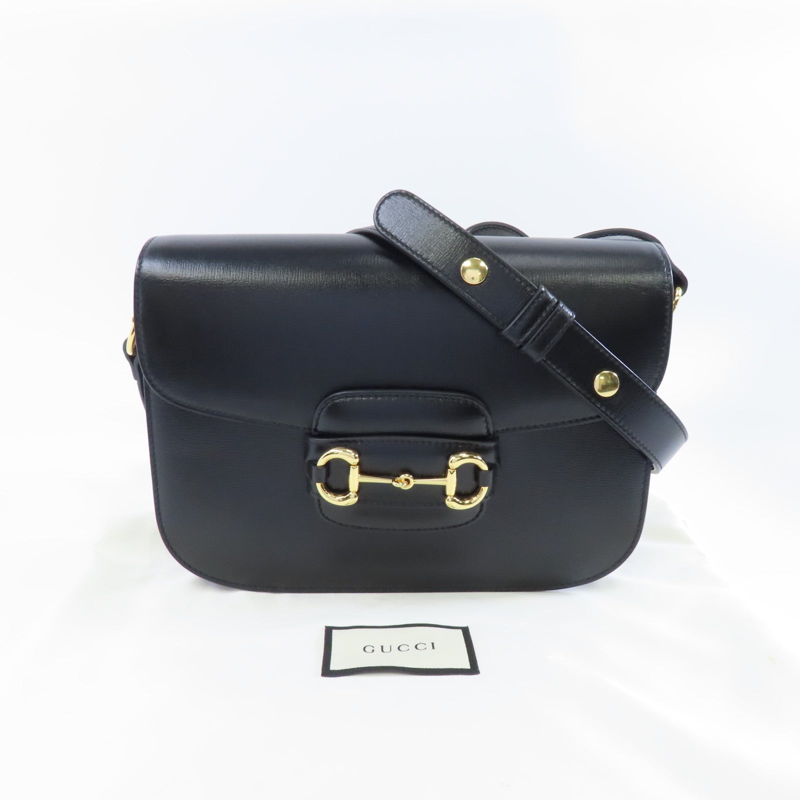 GUCCI 牛皮皮革Horsebit 1955金扣肩背袋黑色