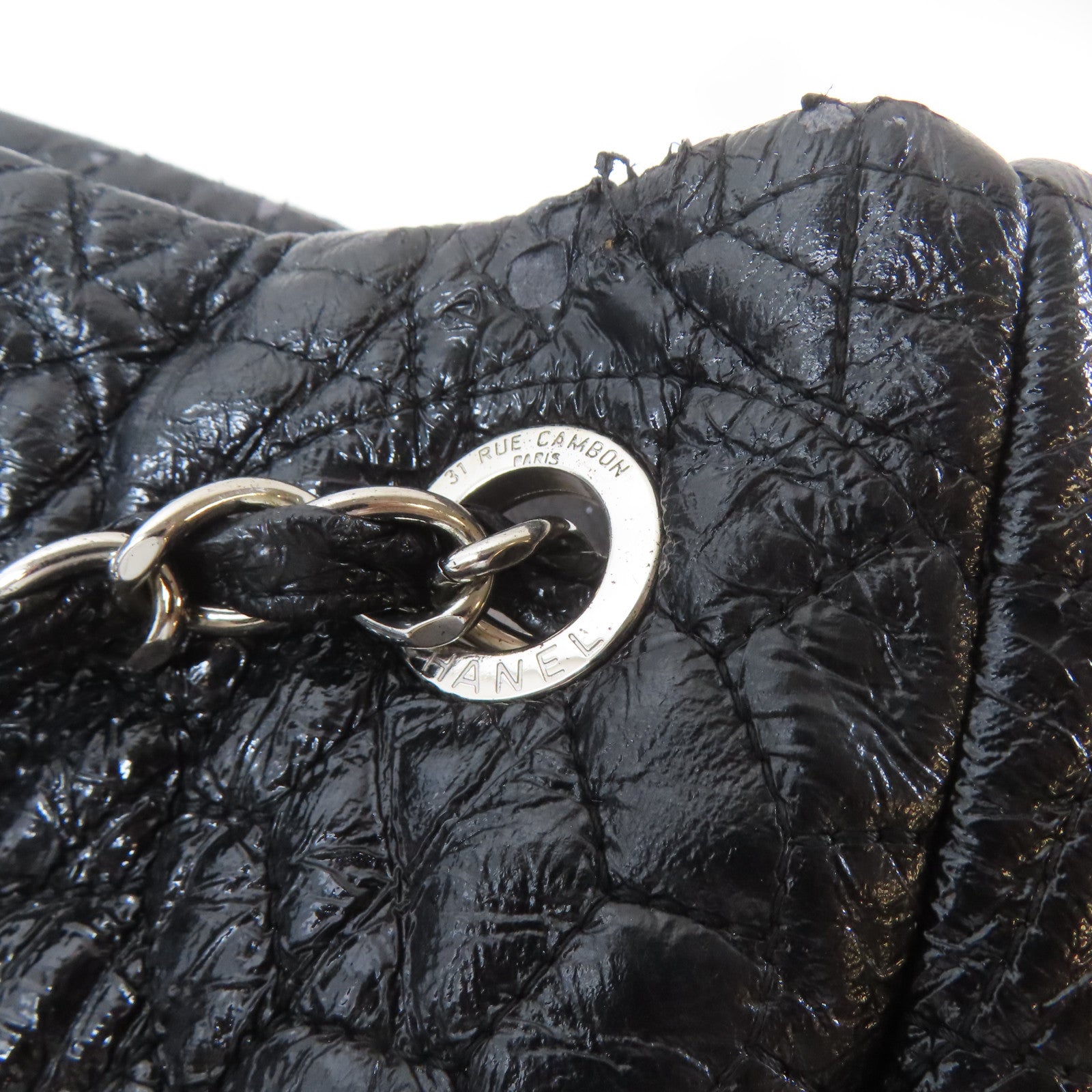 CHANEL 【激減優惠】塗層帆布Chain Shoulder Bag銀扣鏈帶肩背袋黑色