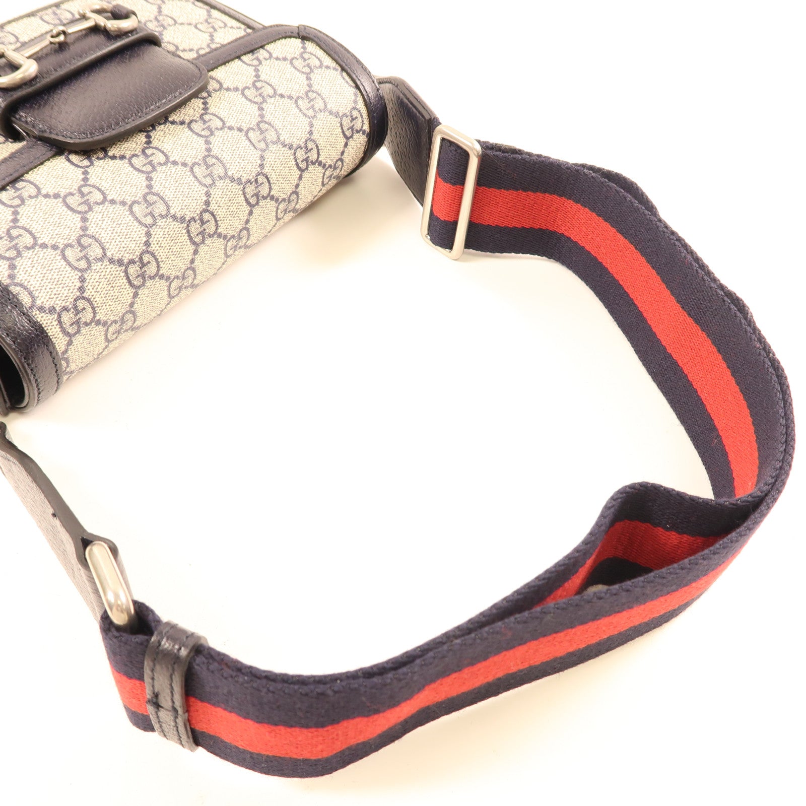 GUCCI 塗層帆布Horsebit 1955銀扣肩背袋