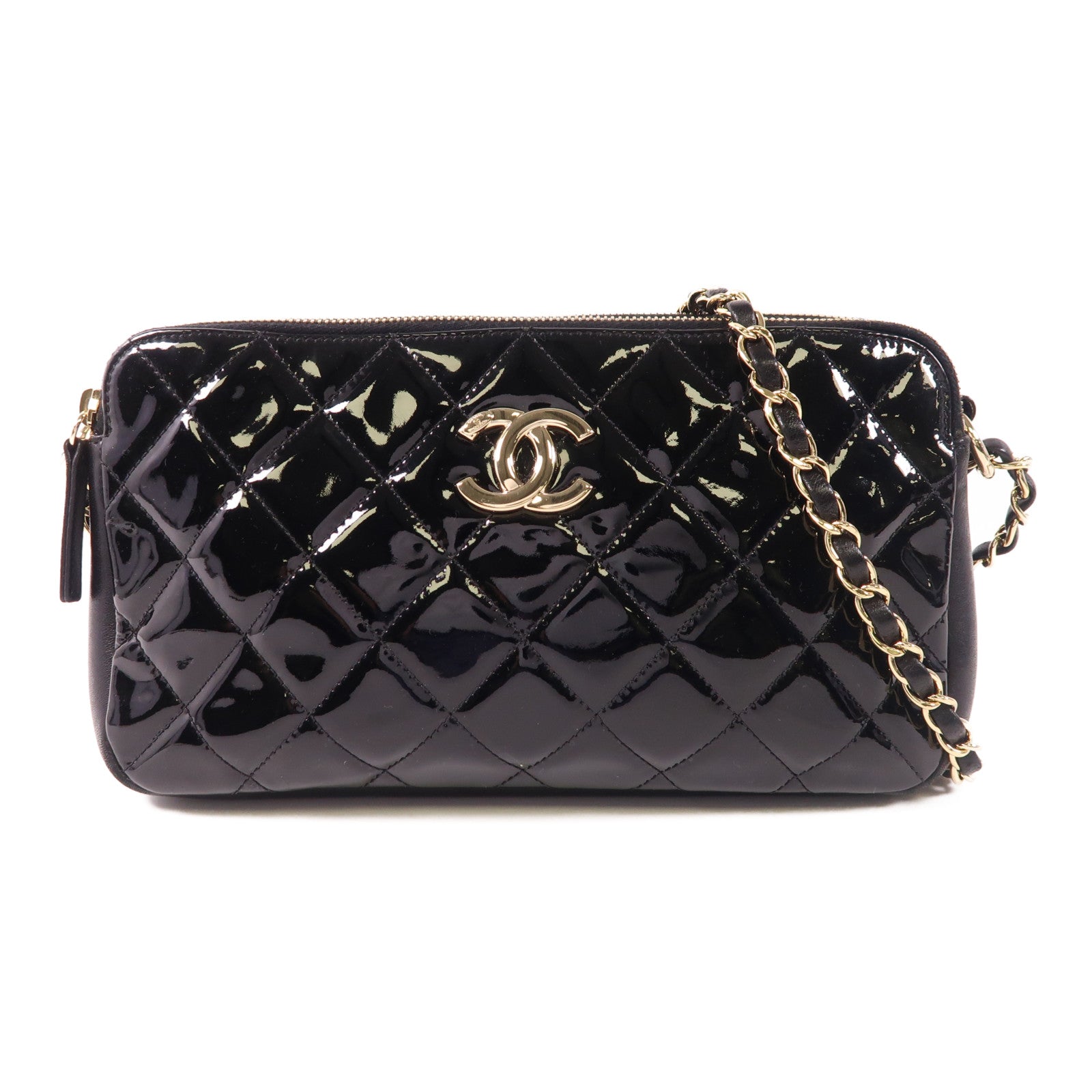 CHANEL 漆皮皮革Chain Shoulder Bag金扣鏈帶肩背袋