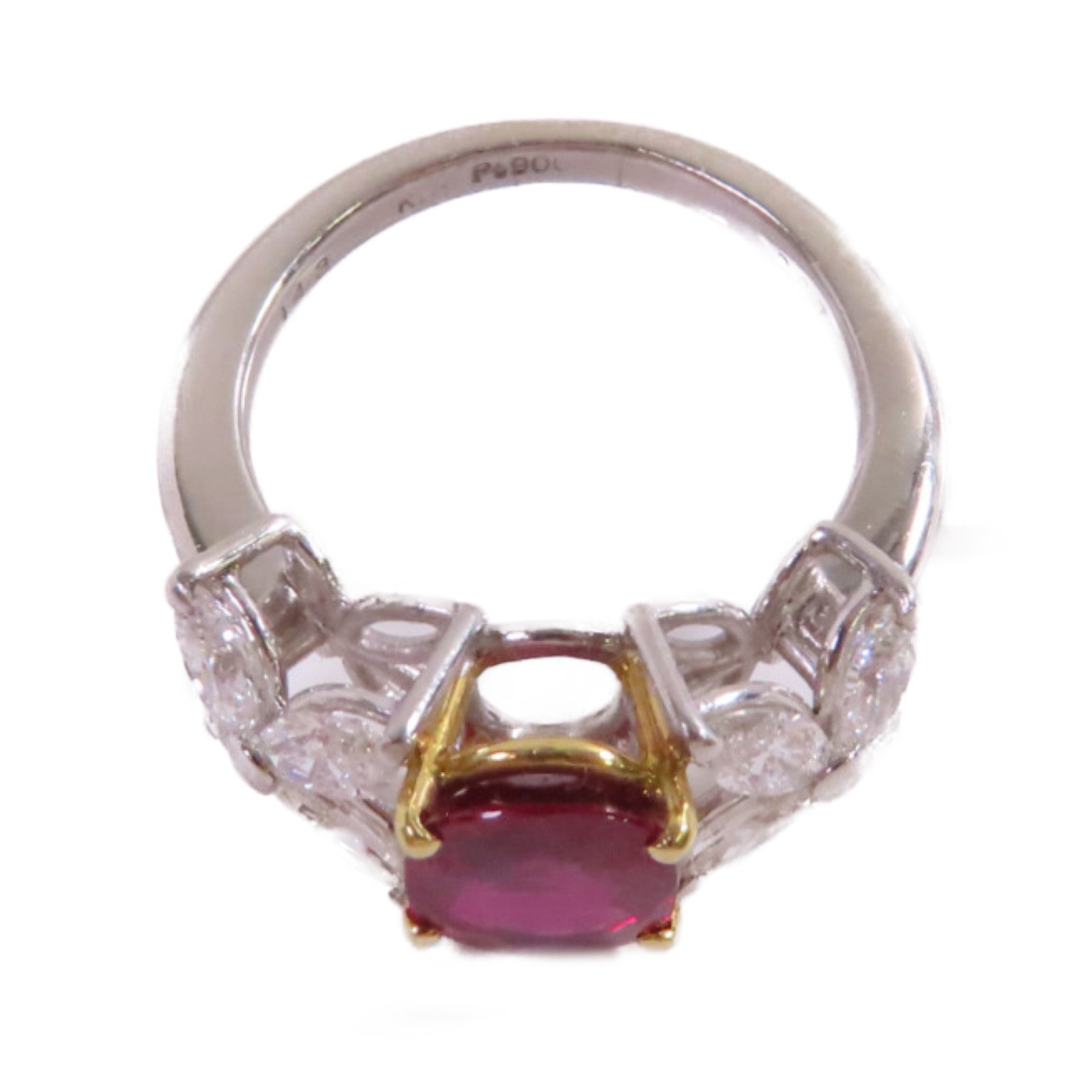 JEWELRY 18K黃金/PT900鉑金/1.43ct紅寶石/0.87ct鑚石Ruby Diamond Ring戒指US#4