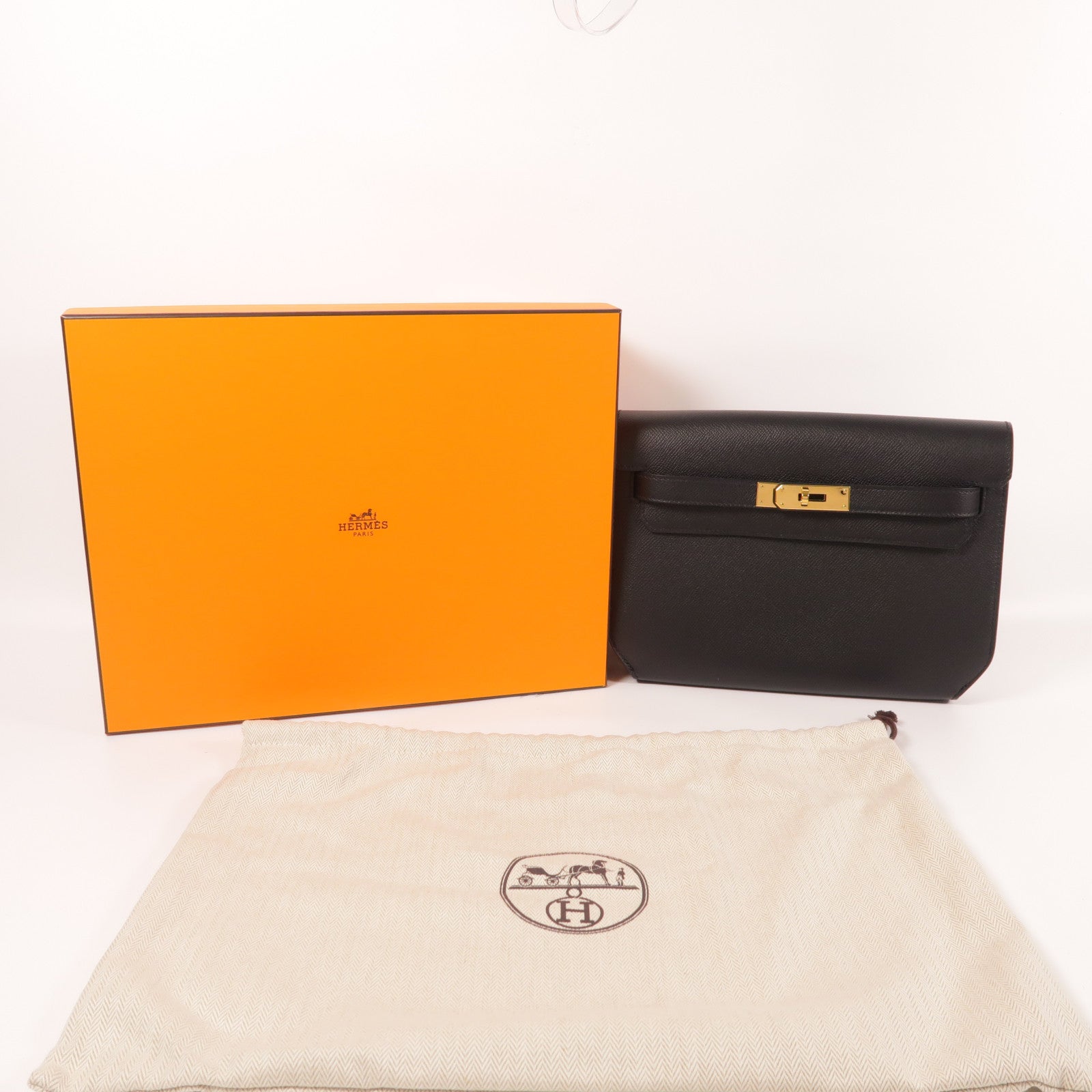 HERMES Epsom皮革Kelly Depeches 25金扣手拿包