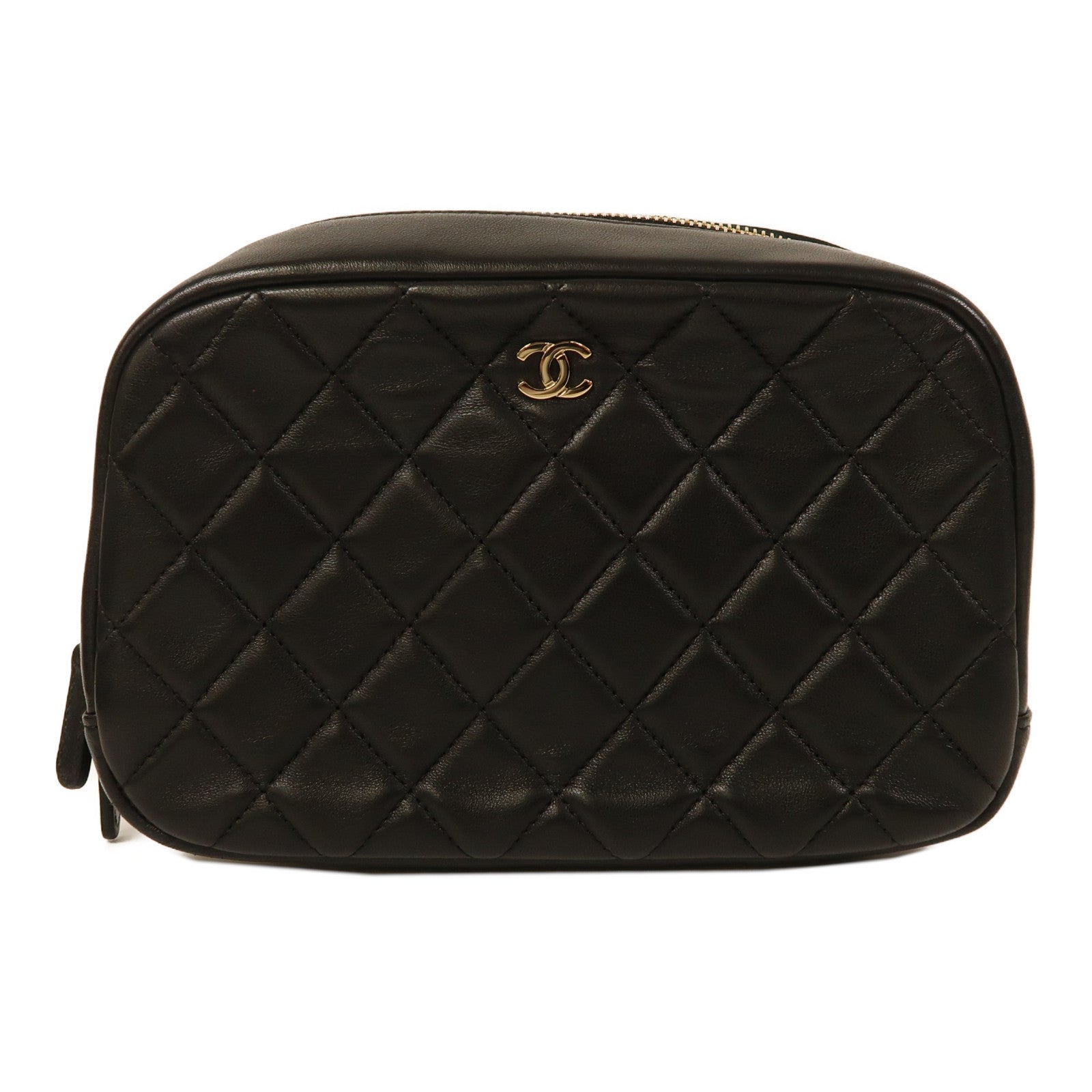 CHANEL 菱格牛皮皮革Clutch金扣手拿包黑色