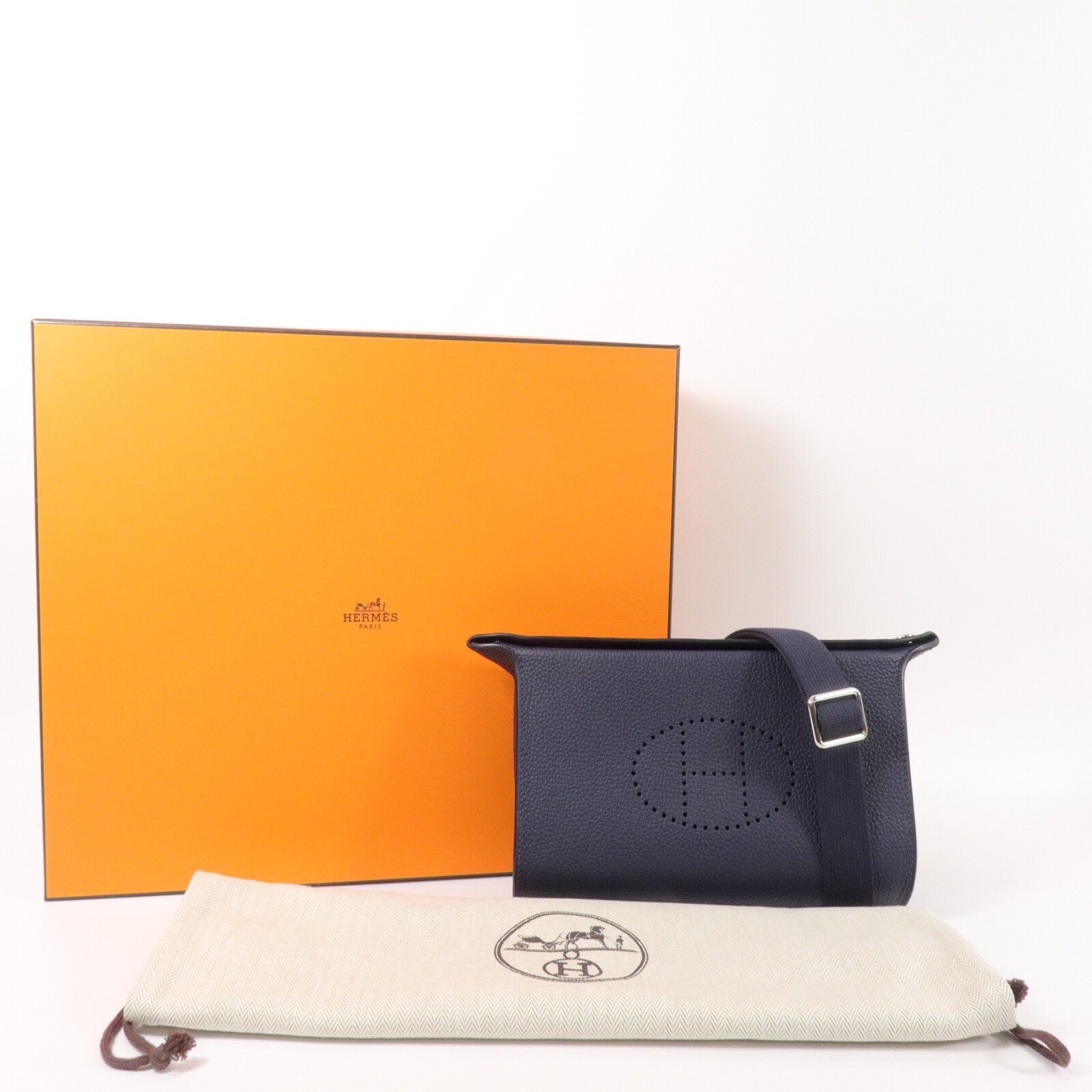 HERMES Togo皮革Videpoches Bag肩背袋Bleu Abysse