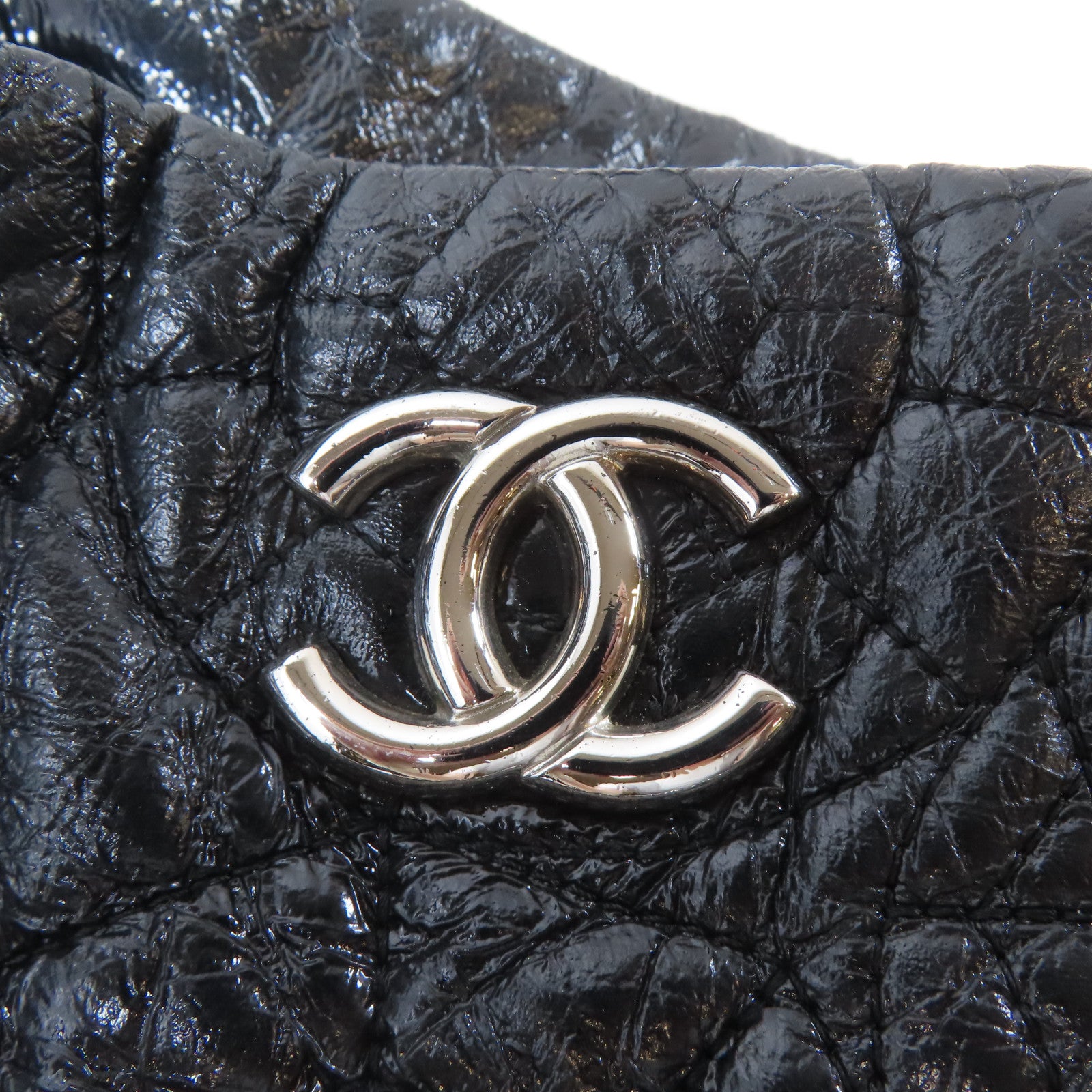 CHANEL 【激減優惠】塗層帆布Chain Shoulder Bag銀扣鏈帶肩背袋黑色