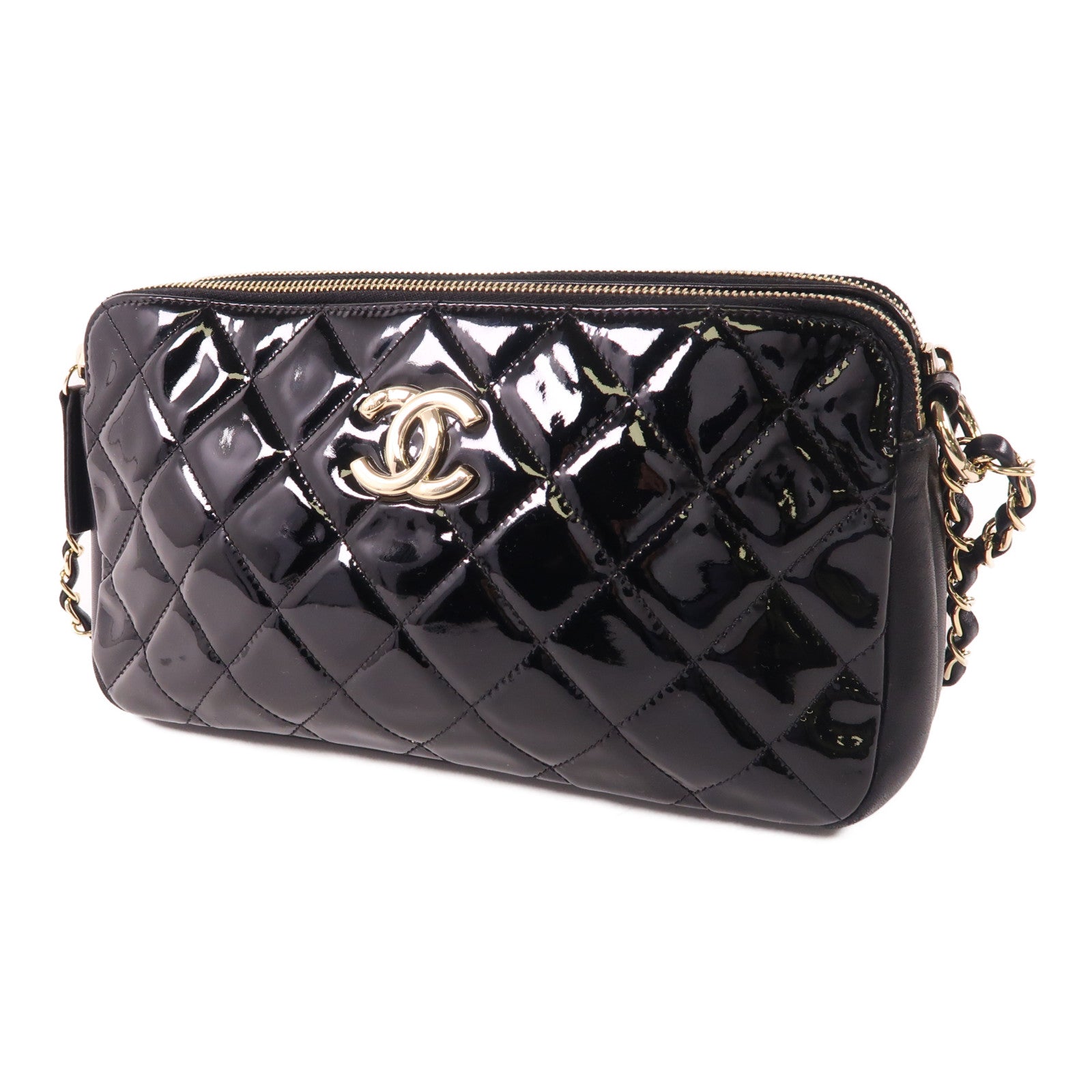 CHANEL 漆皮皮革Chain Shoulder Bag金扣鏈帶肩背袋