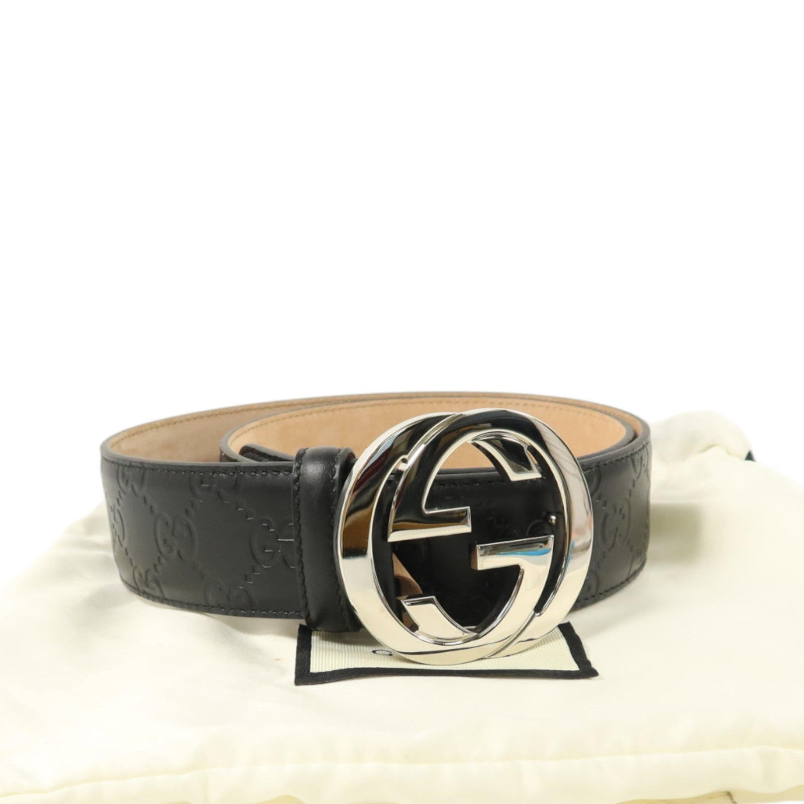 GUCCI 牛皮皮革Interlocking G buckle Belt 85cm銀扣皮帶