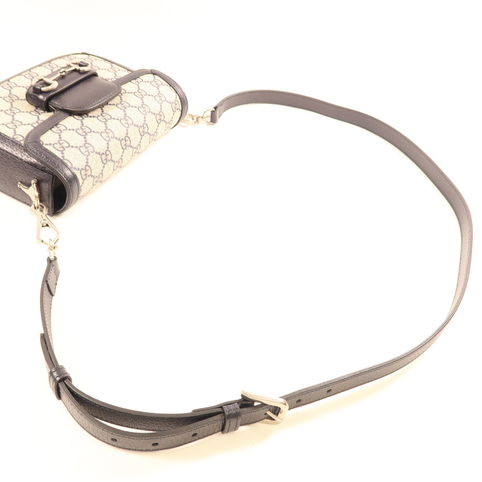 GUCCI 塗層帆布Horsebit 1955銀扣肩背袋