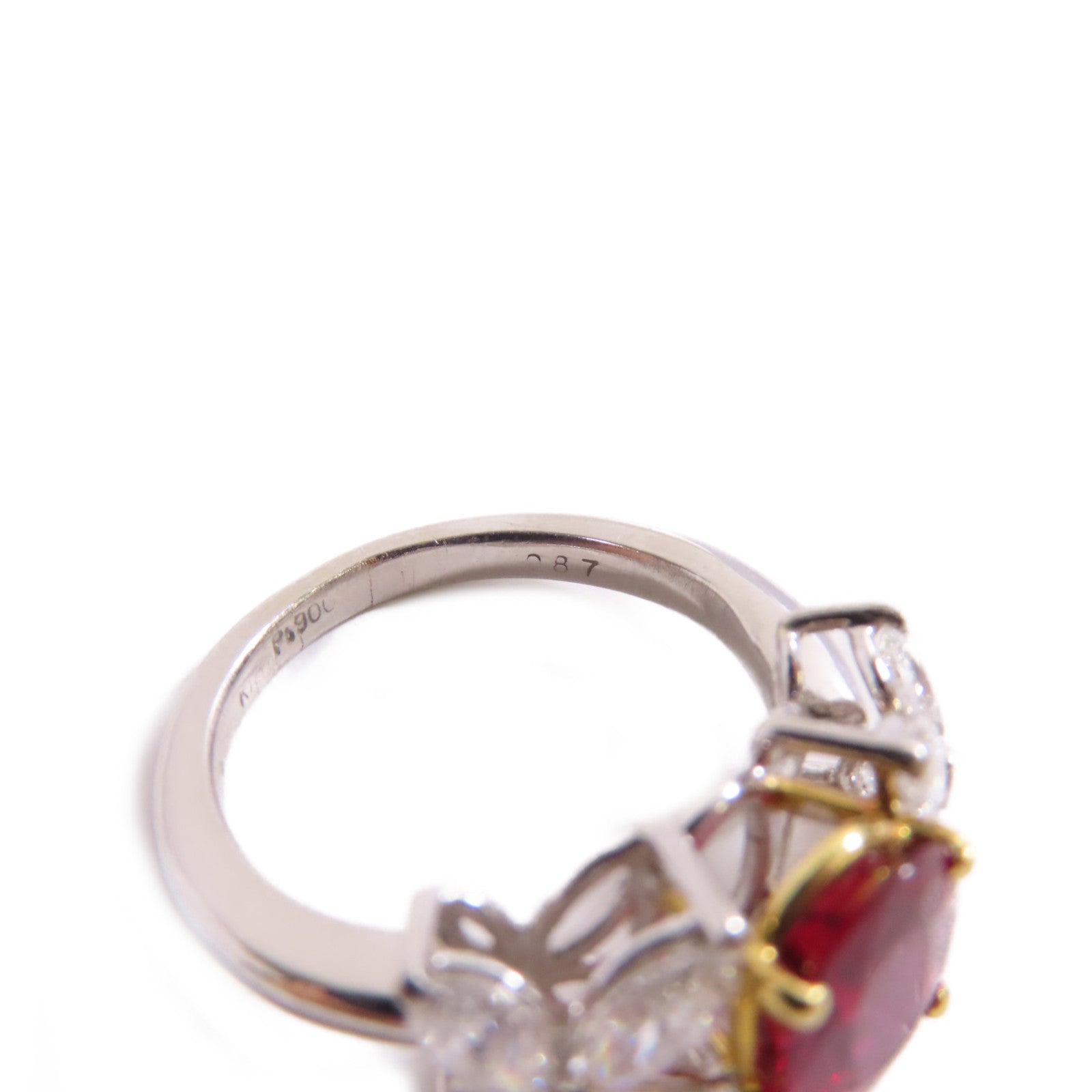 JEWELRY 18K黃金/PT900鉑金/1.43ct紅寶石/0.87ct鑚石Ruby Diamond Ring戒指US#4