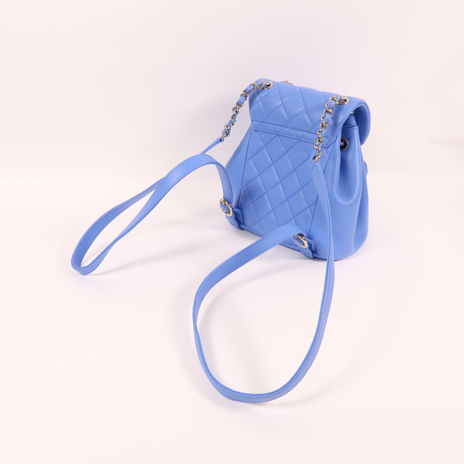 CHANEL 羊皮皮革Duma Mini Backpack金扣背包藍色