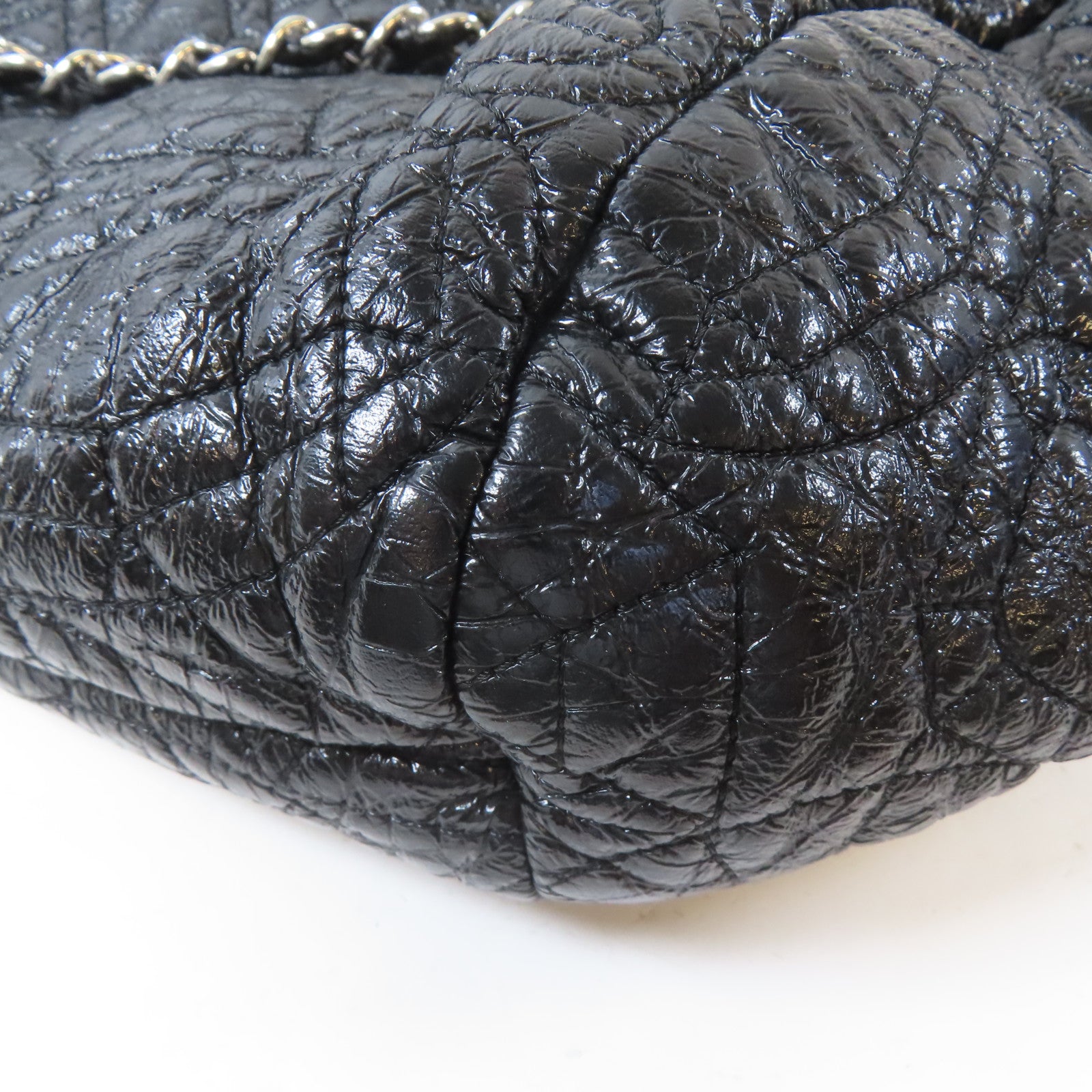 CHANEL 【激減優惠】塗層帆布Chain Shoulder Bag銀扣鏈帶肩背袋黑色
