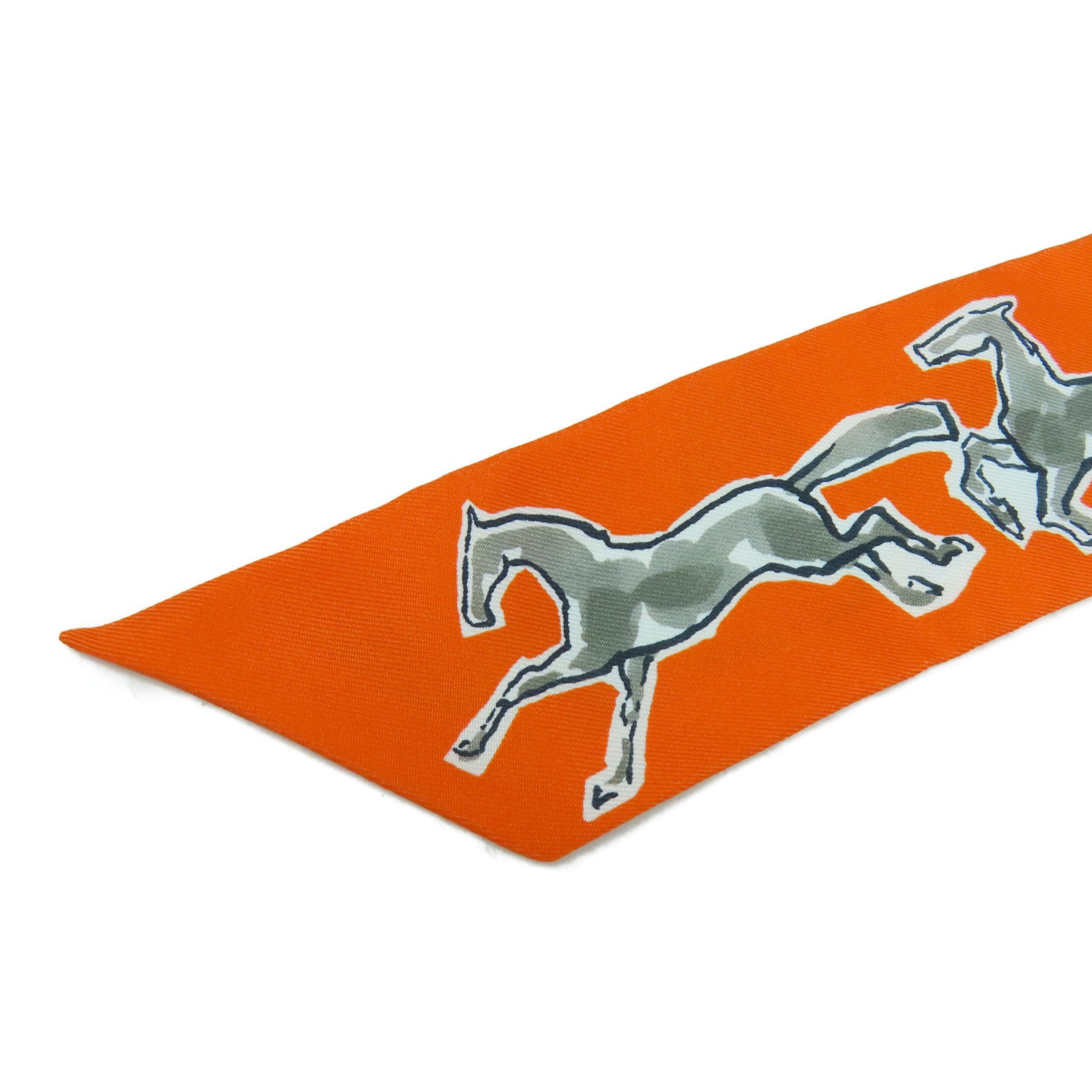 HERMES 【激減優惠】絲質Twilly Scarf絲巾橙色/白色
