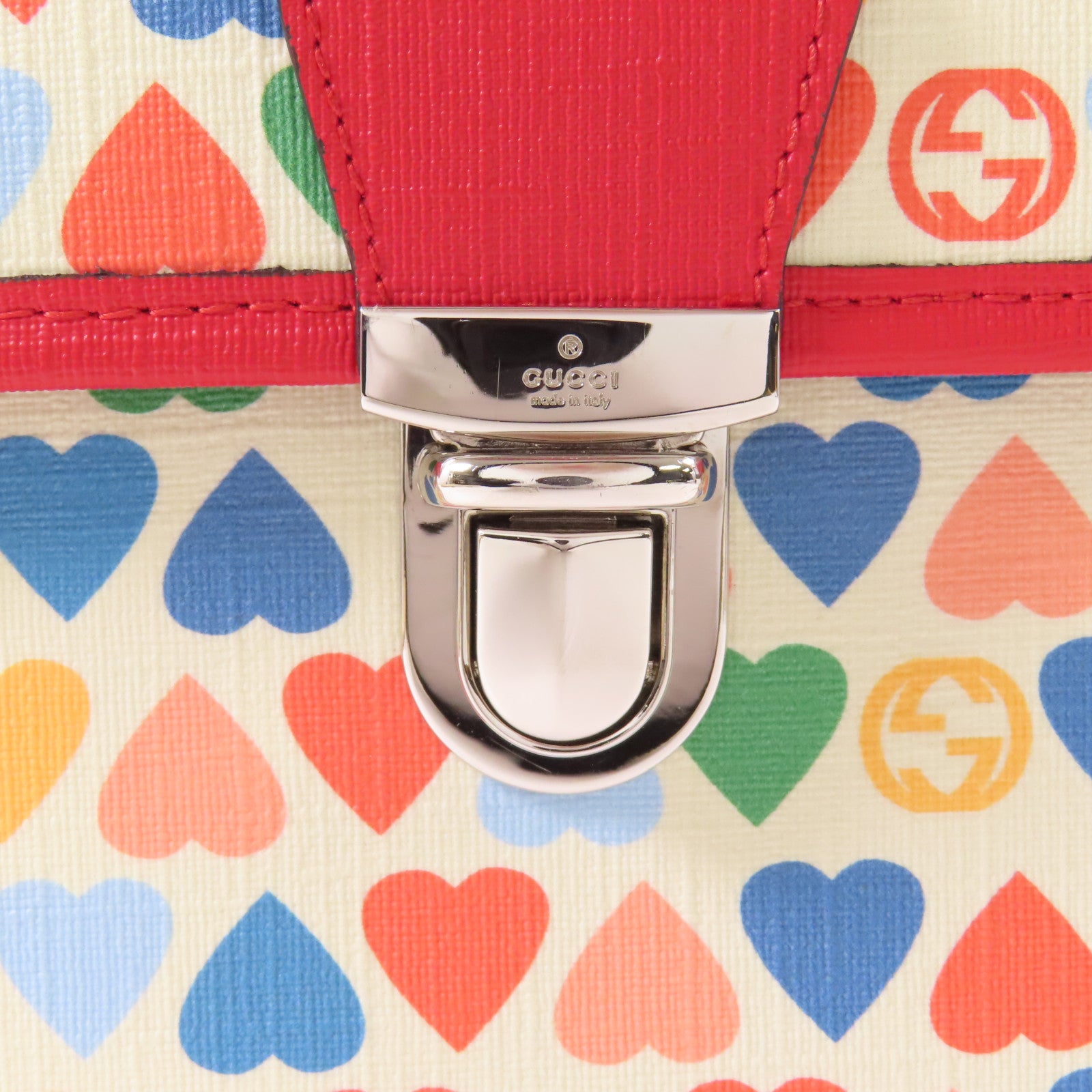 GUCCI 塗層帆布Children Heart Buckle Bag銀扣手挽袋