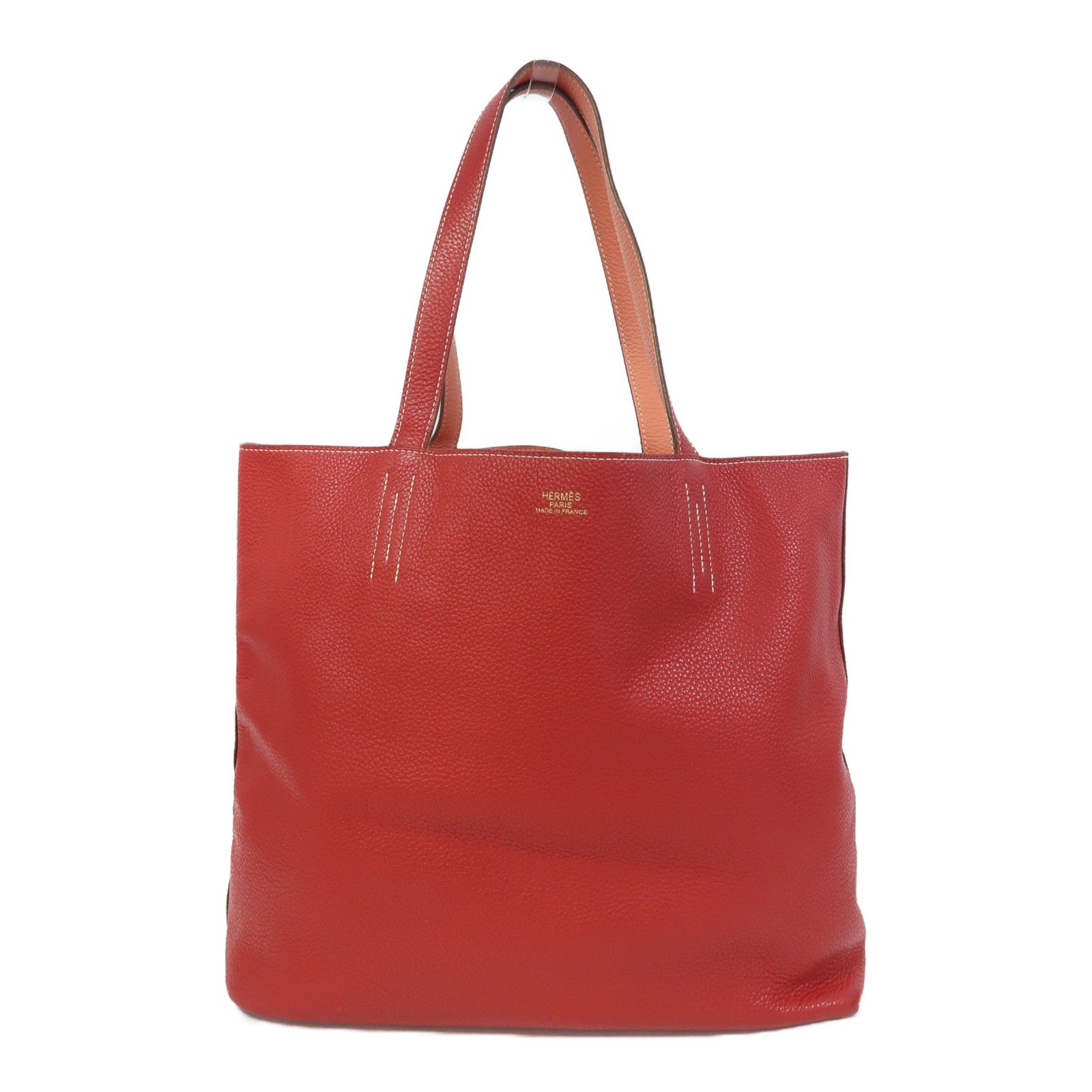 HERMES Clemence皮革Double Sens肩背袋Crevette/Rouge Casaque/法拉利紅色/龍蝦粉色