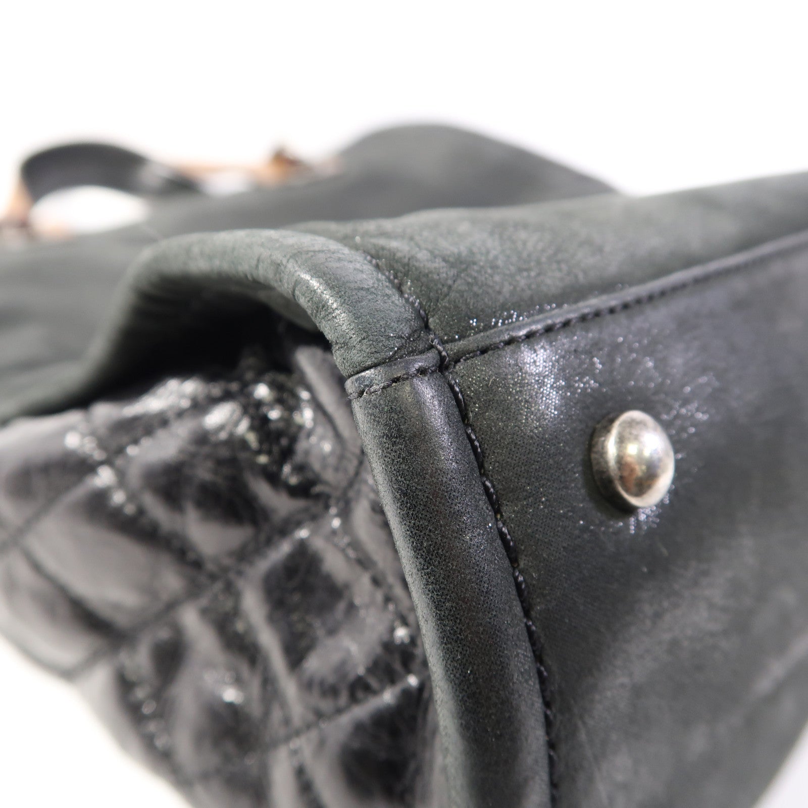 CHANEL 牛皮皮革Totebag銀扣鏈帶手挽肩背兩用袋