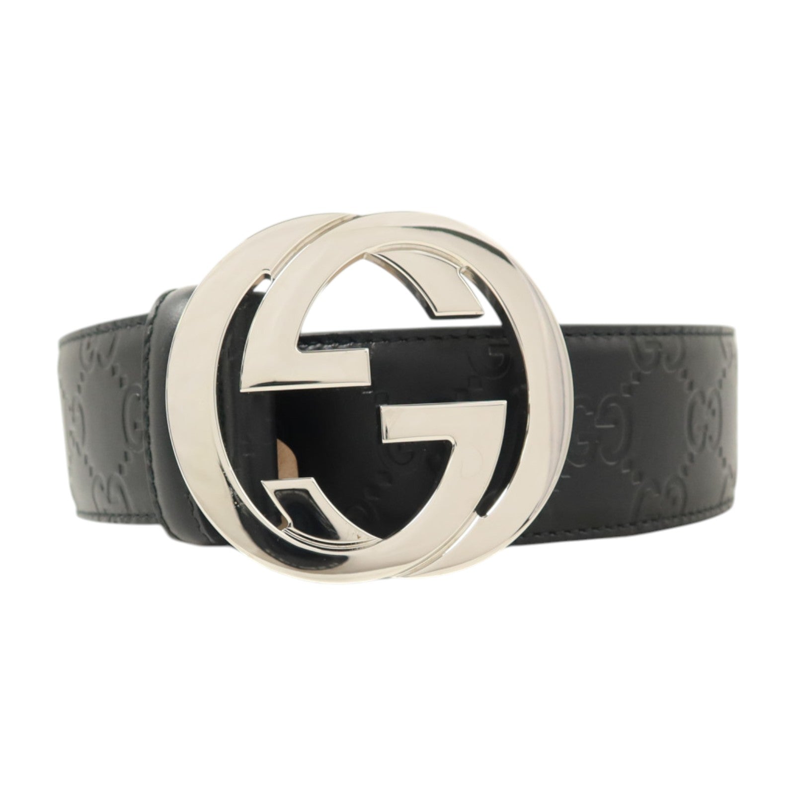 GUCCI 牛皮皮革Interlocking G buckle Belt 85cm銀扣皮帶