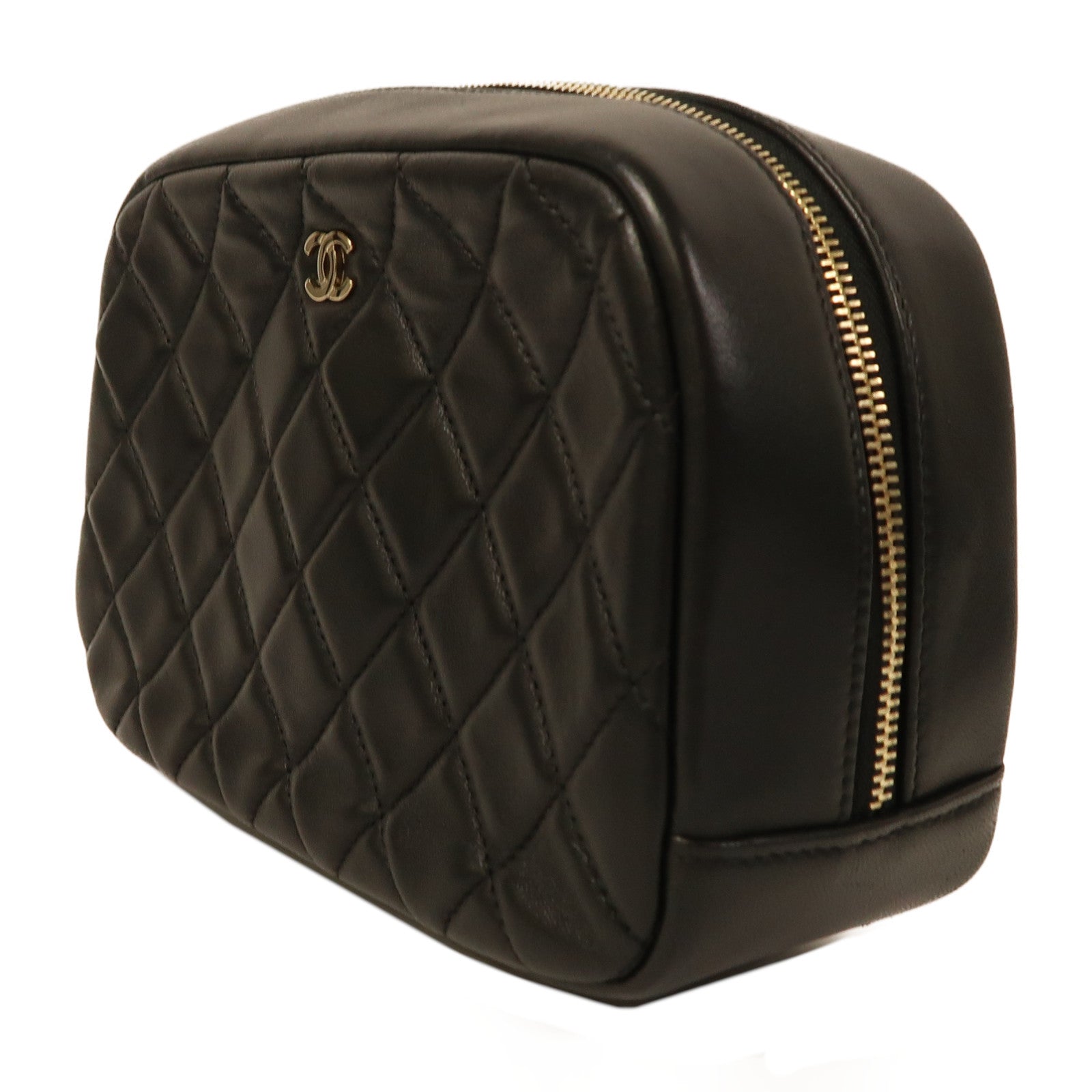 CHANEL 菱格牛皮皮革Clutch金扣手拿包黑色