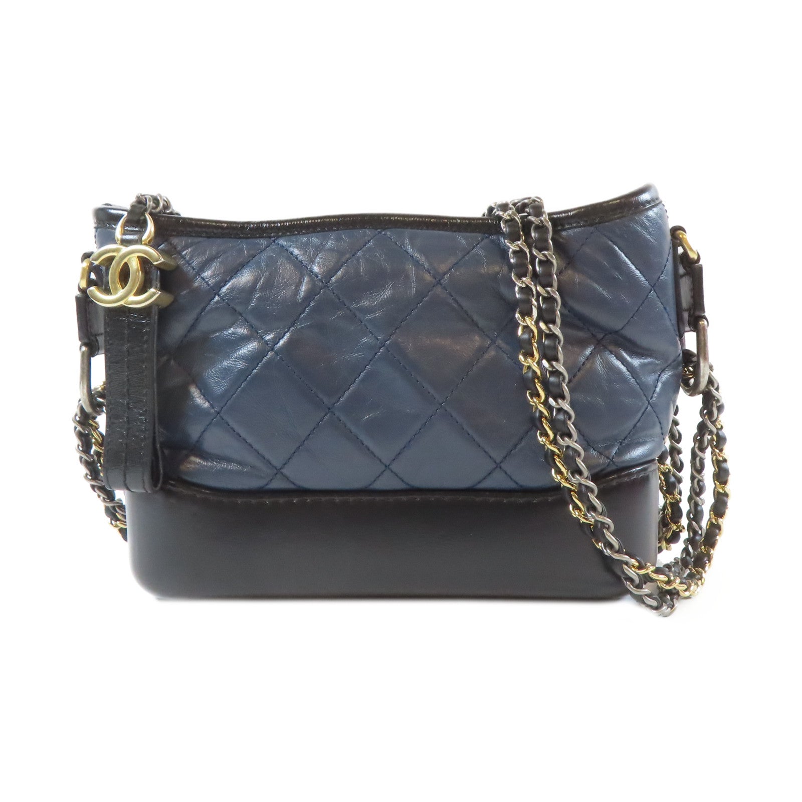 CHANEL 【激減優惠】菱格牛皮皮革Gabrielle Chain Shoulder Bag鏈帶肩背袋黑色/深藍色