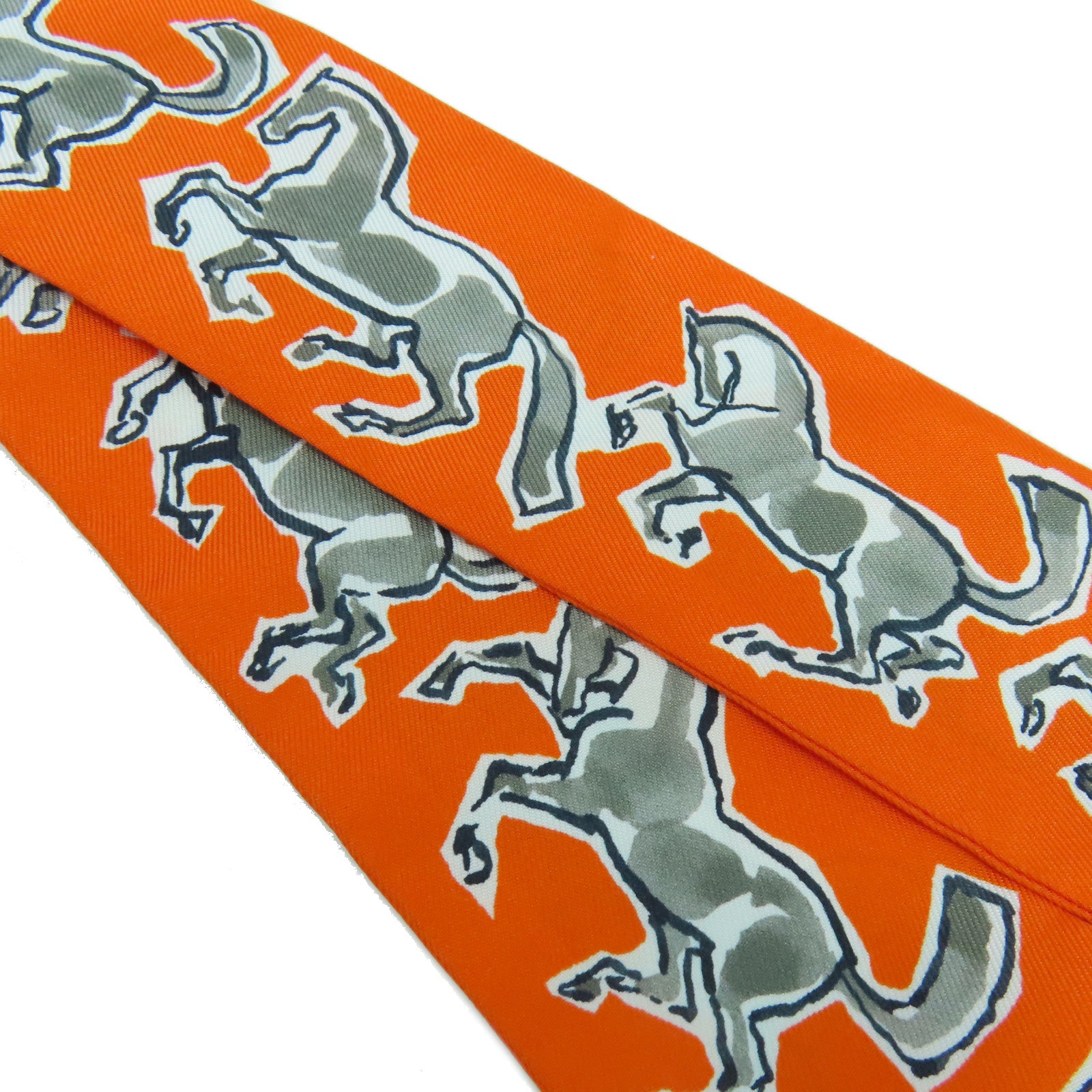 HERMES 【激減優惠】絲質Twilly Scarf絲巾橙色/白色