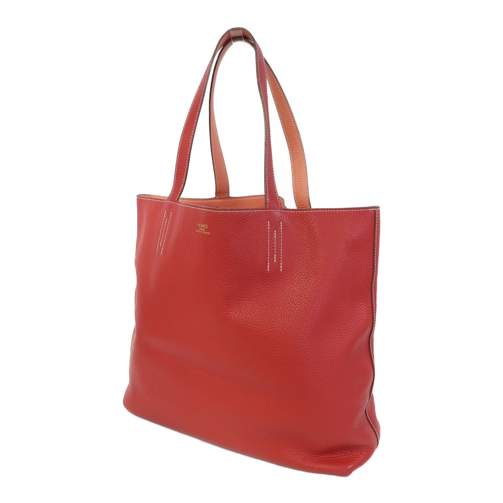 HERMES Clemence皮革Double Sens肩背袋Crevette/Rouge Casaque/法拉利紅色/龍蝦粉色