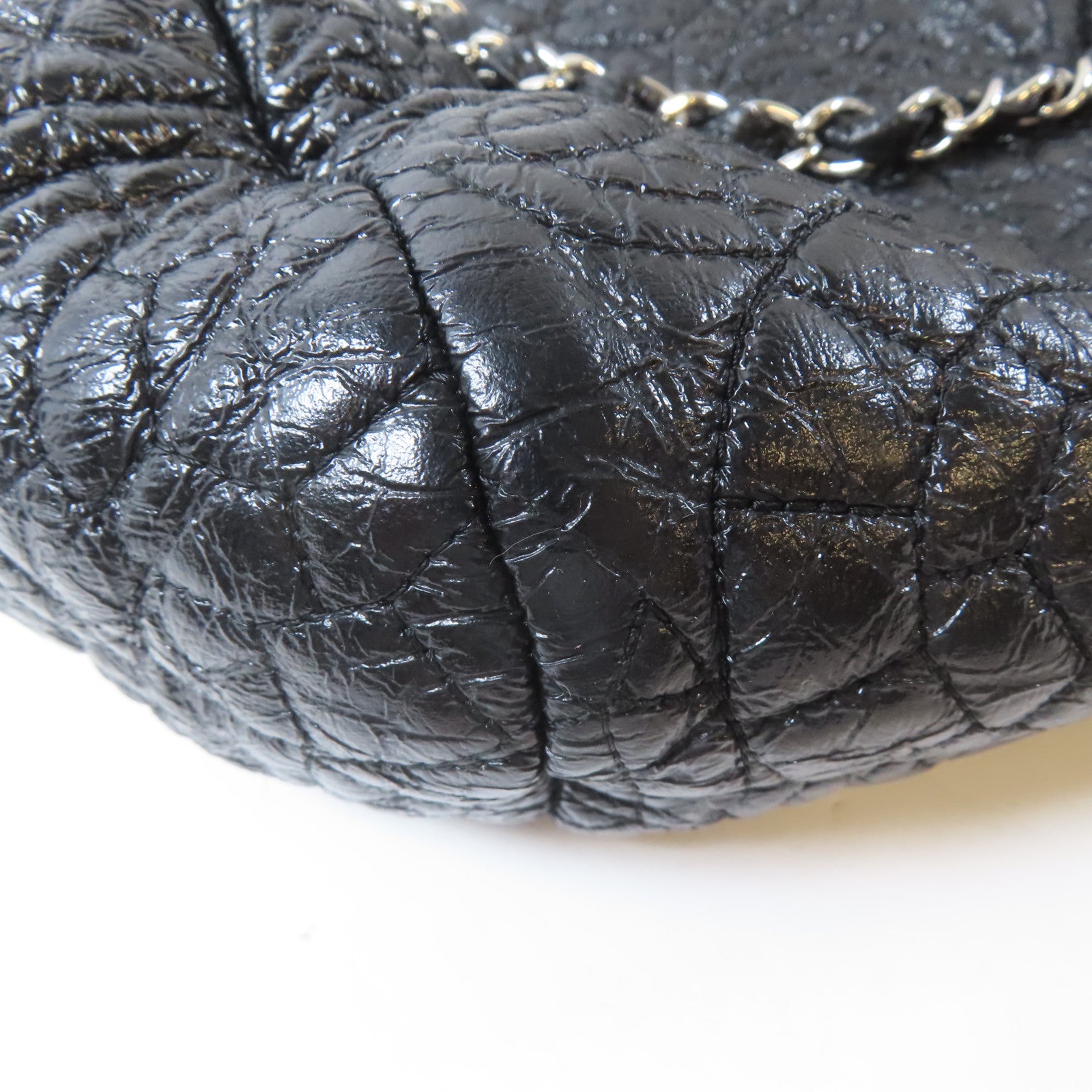 CHANEL 【激減優惠】塗層帆布Chain Shoulder Bag銀扣鏈帶肩背袋黑色