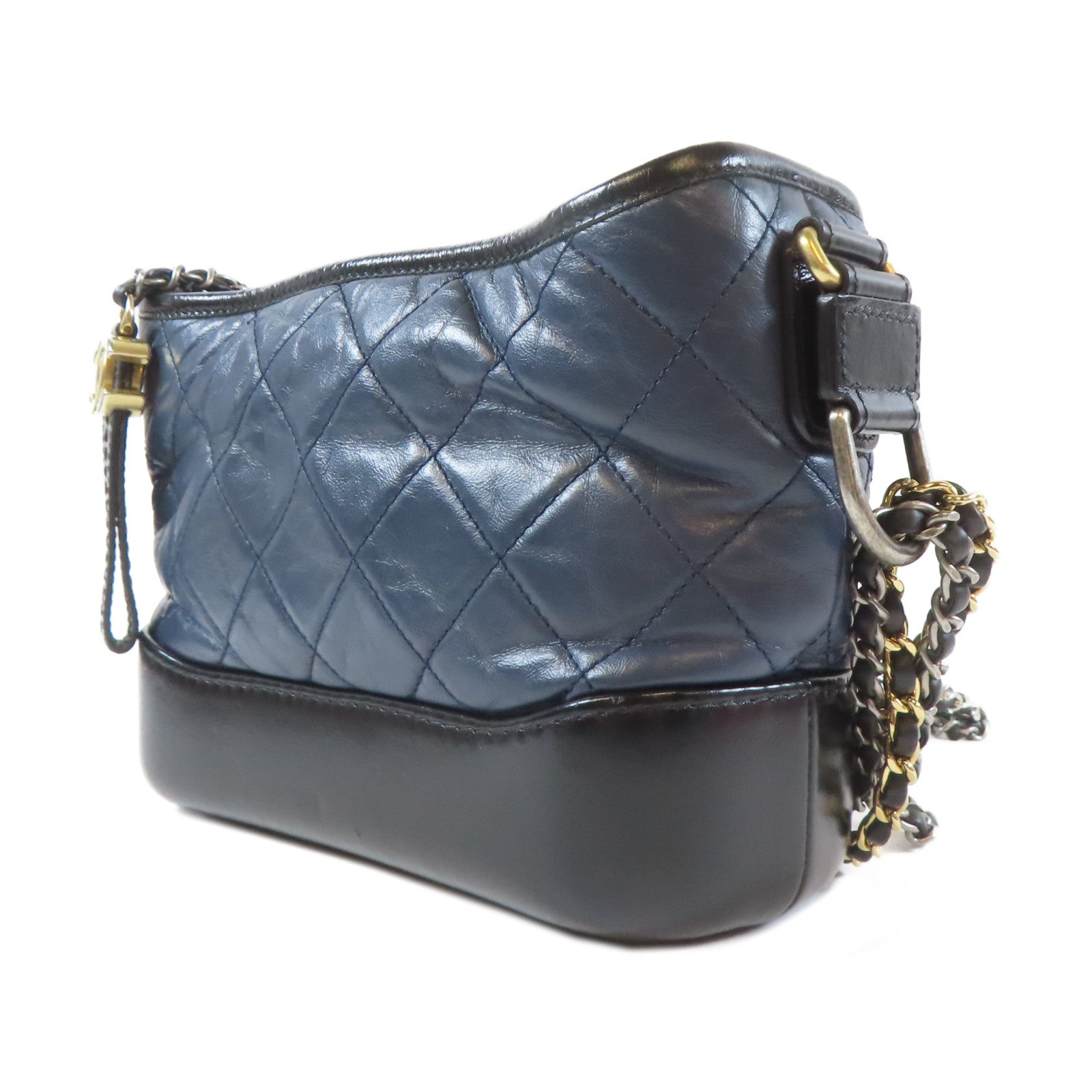 CHANEL 【激減優惠】菱格牛皮皮革Gabrielle Chain Shoulder Bag鏈帶肩背袋黑色/深藍色