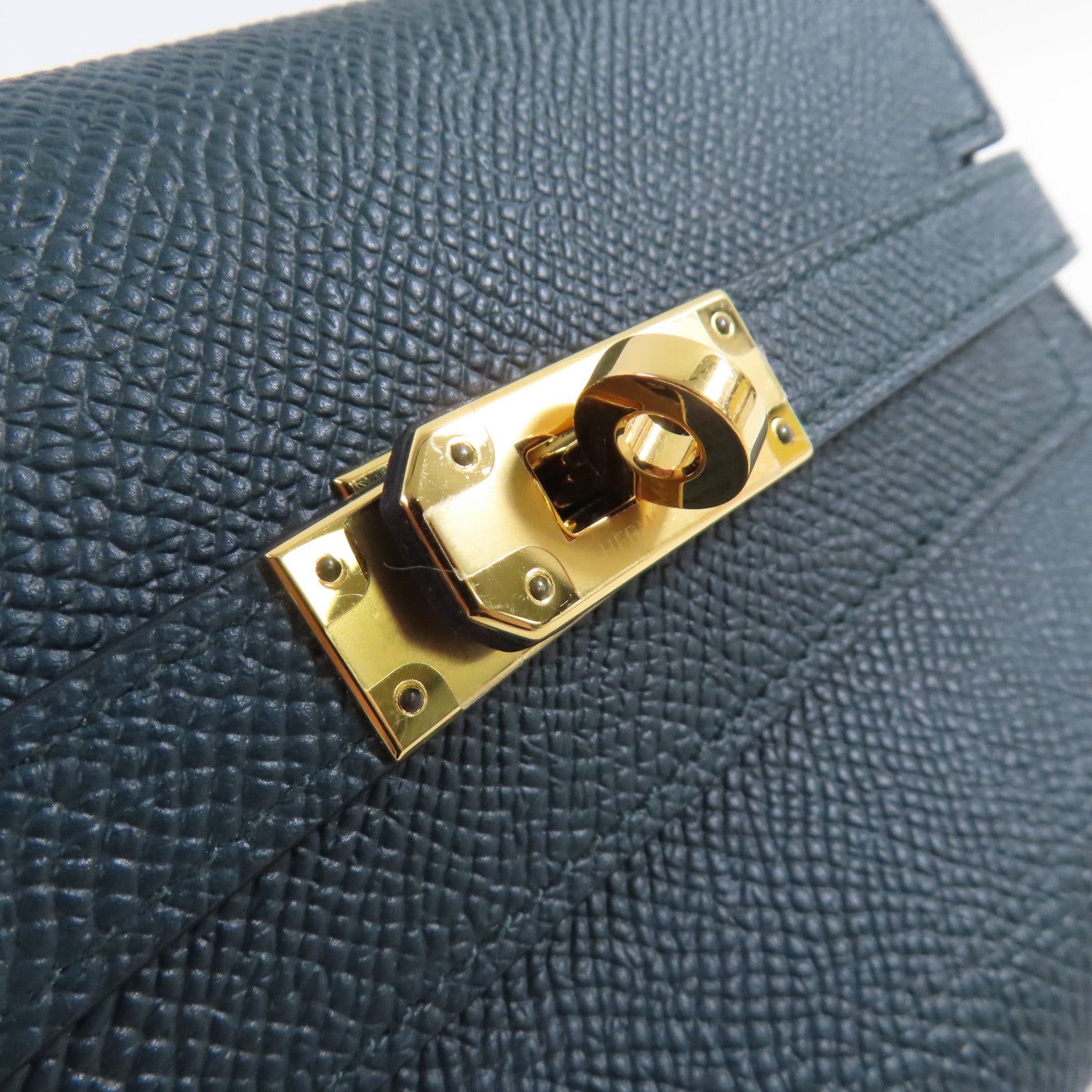 HERMES Epsom皮革Kelly Depliant Wallet金扣長錢包Vertjade(06)