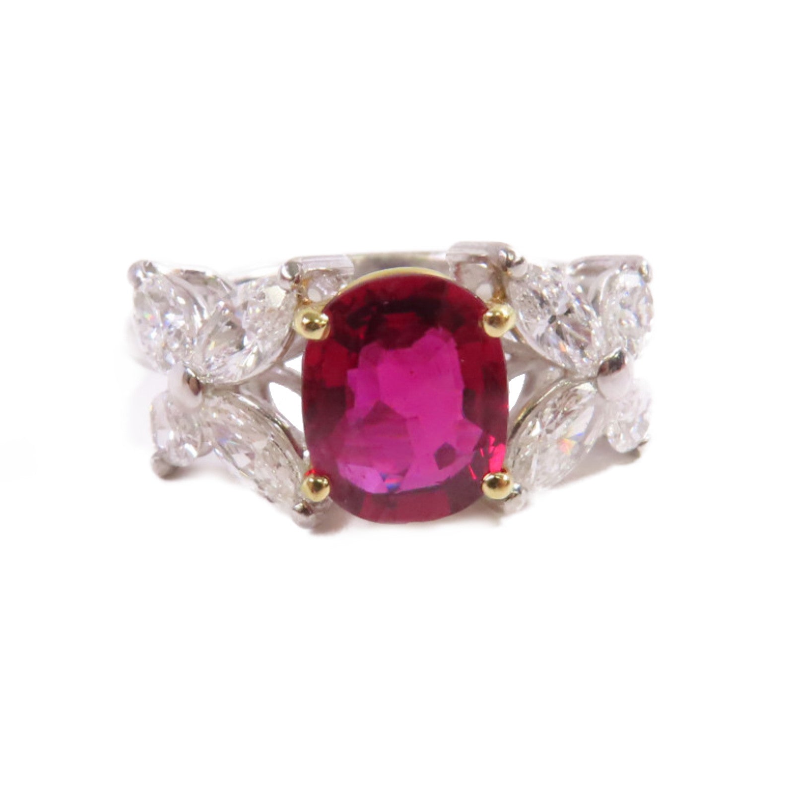 JEWELRY 18K黃金/PT900鉑金/1.43ct紅寶石/0.87ct鑚石Ruby Diamond Ring戒指US#4