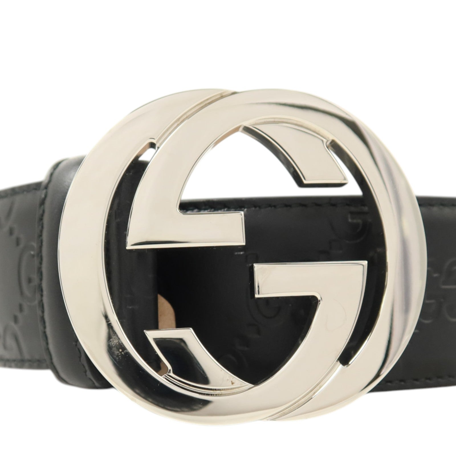 GUCCI 牛皮皮革Interlocking G buckle Belt 85cm銀扣皮帶