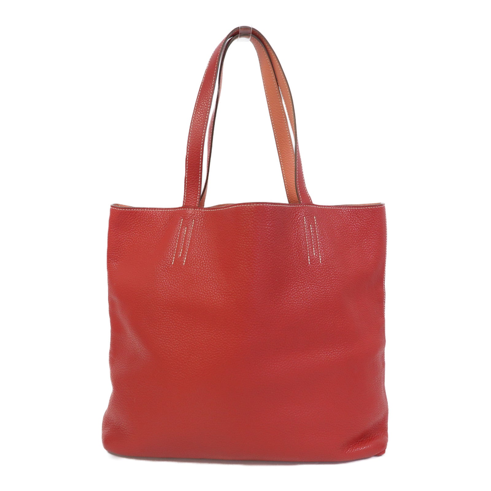 HERMES Clemence皮革Double Sens肩背袋Crevette/Rouge Casaque/法拉利紅色/龍蝦粉色